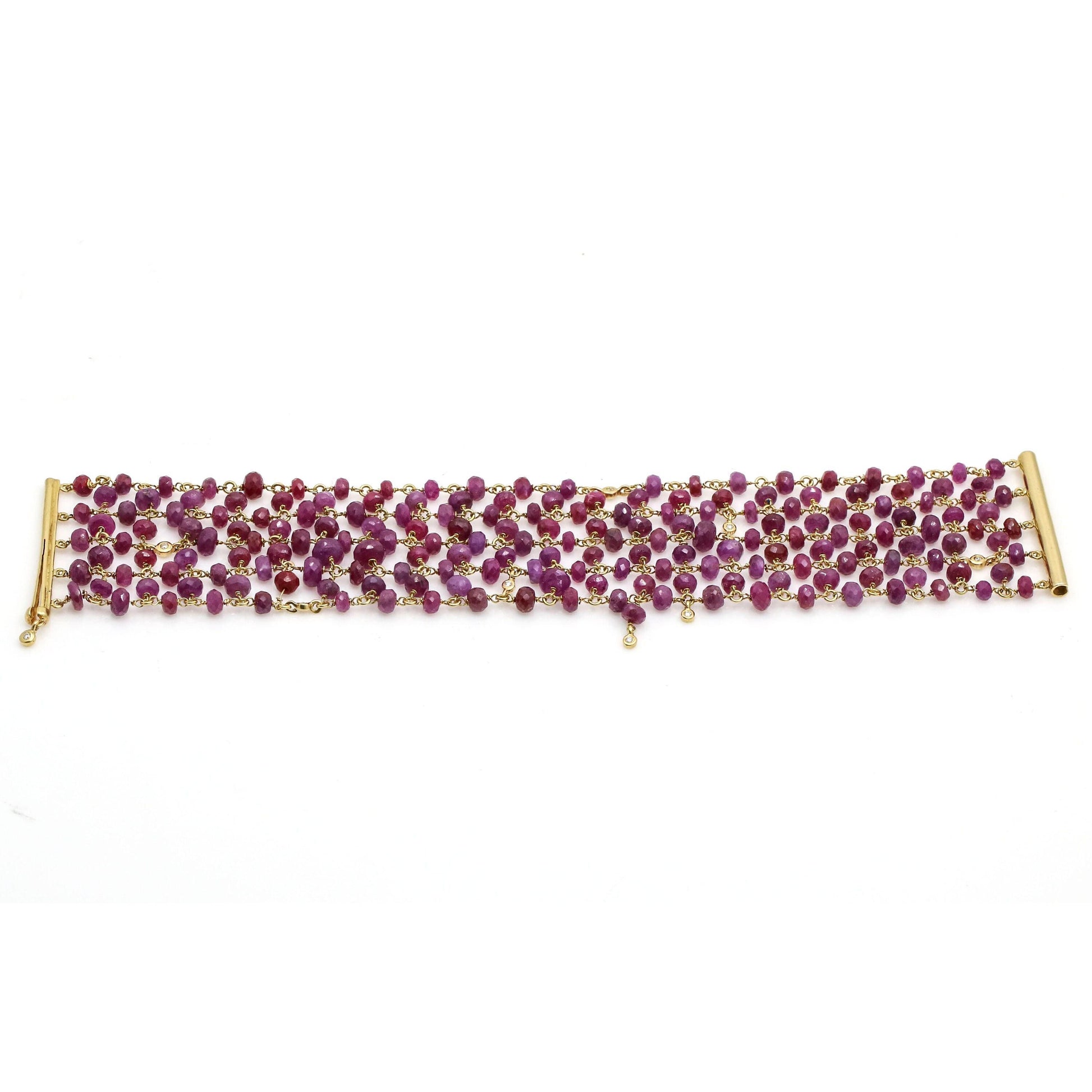 H. Stern Vintage Ruby Faceted Bead & Diamond Mesh Bracelet 18K Yellow Gold