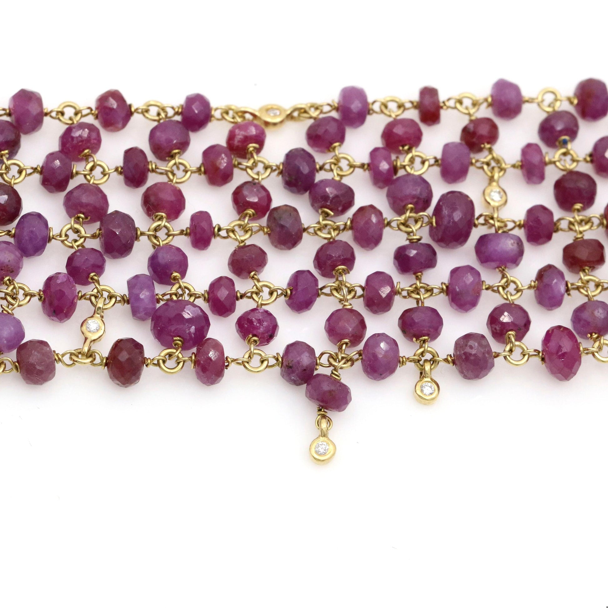 H. Stern Vintage Ruby Faceted Bead & Diamond Mesh Bracelet 18K Yellow Gold