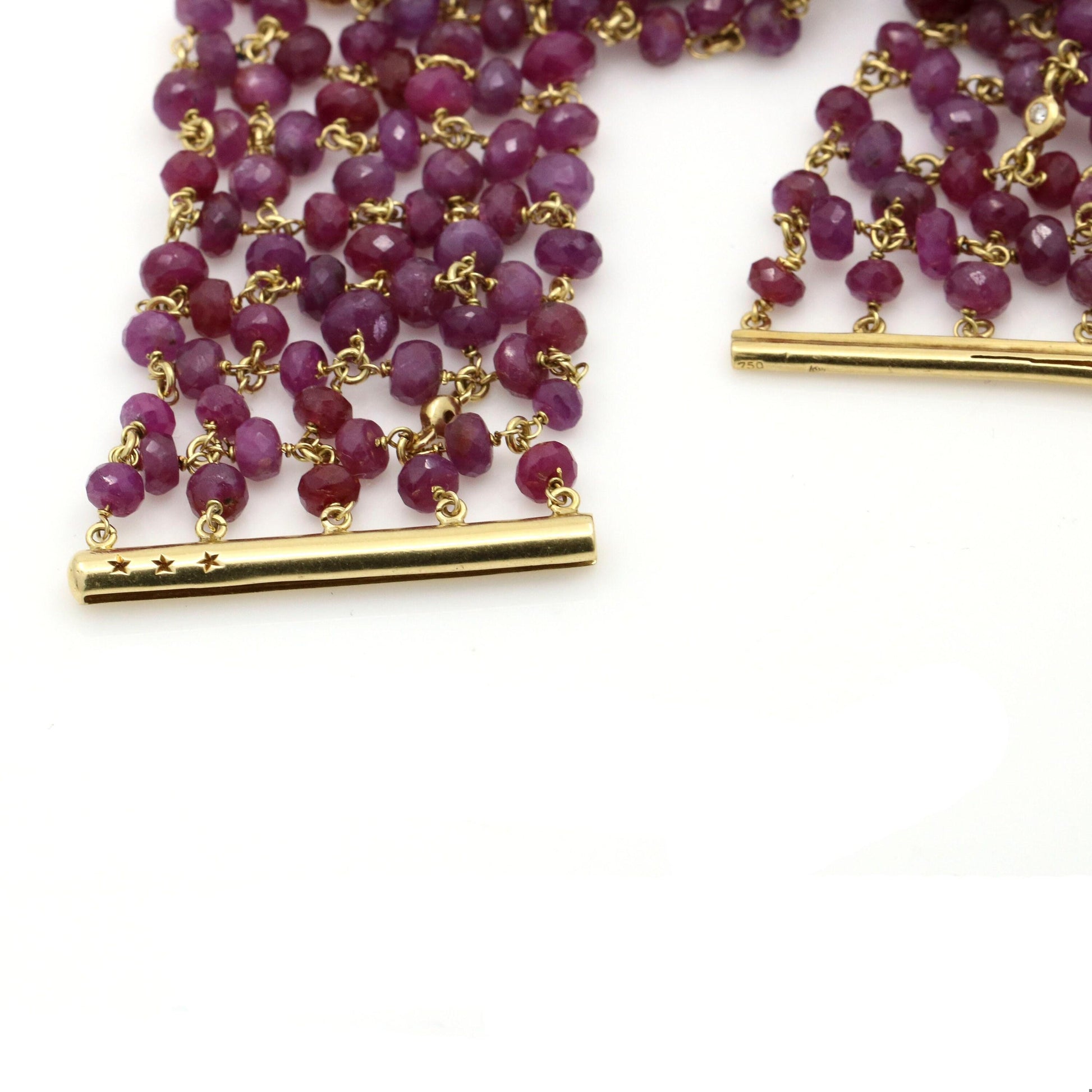 H. Stern Vintage Ruby Faceted Bead & Diamond Mesh Bracelet 18K Yellow Gold
