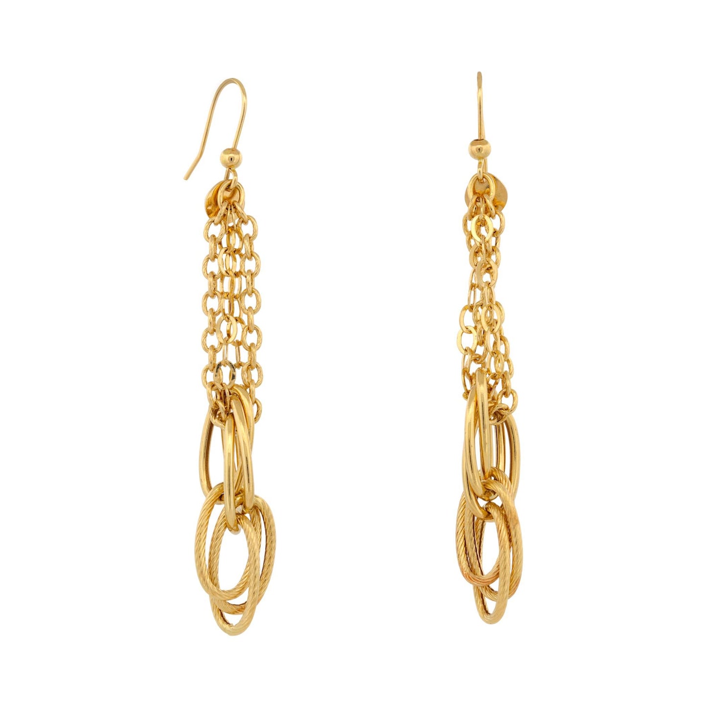 Italian 18K Yellow Gold Long Chain Drop Earrings Hook Style