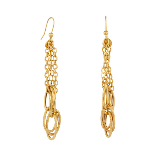 Italian 18K Yellow Gold Long Chain Drop Earrings Hook Style