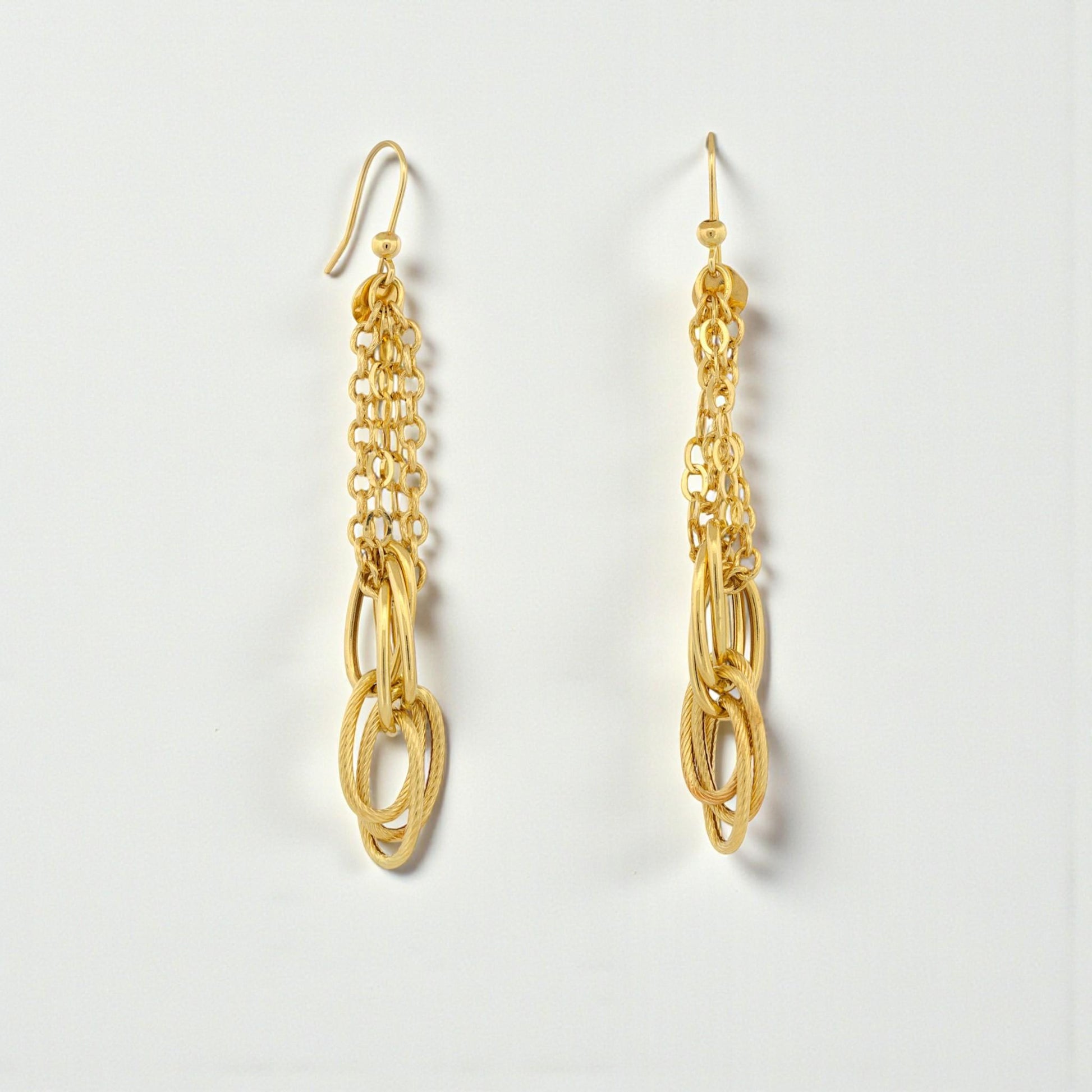 Italian 18K Yellow Gold Long Chain Drop Earrings Hook Style