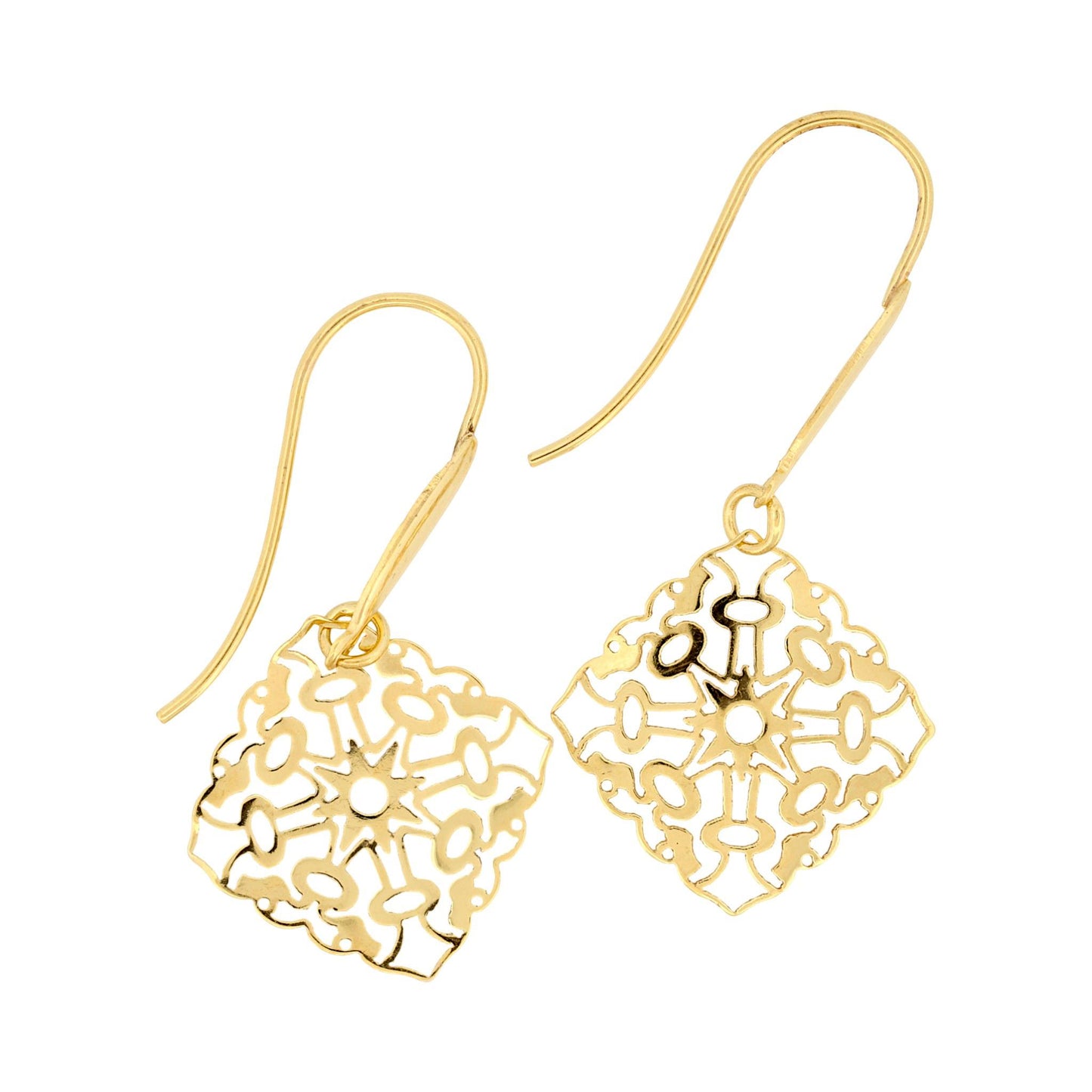 Italian 14K Yellow Gold Openwork Star Dangle Earrings 1 g Signed 1405 AR