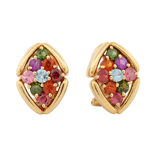 H. Stern 18K Yellow Gold Multicolor Gemstone Clip-On Earrings Pink Green Blue
