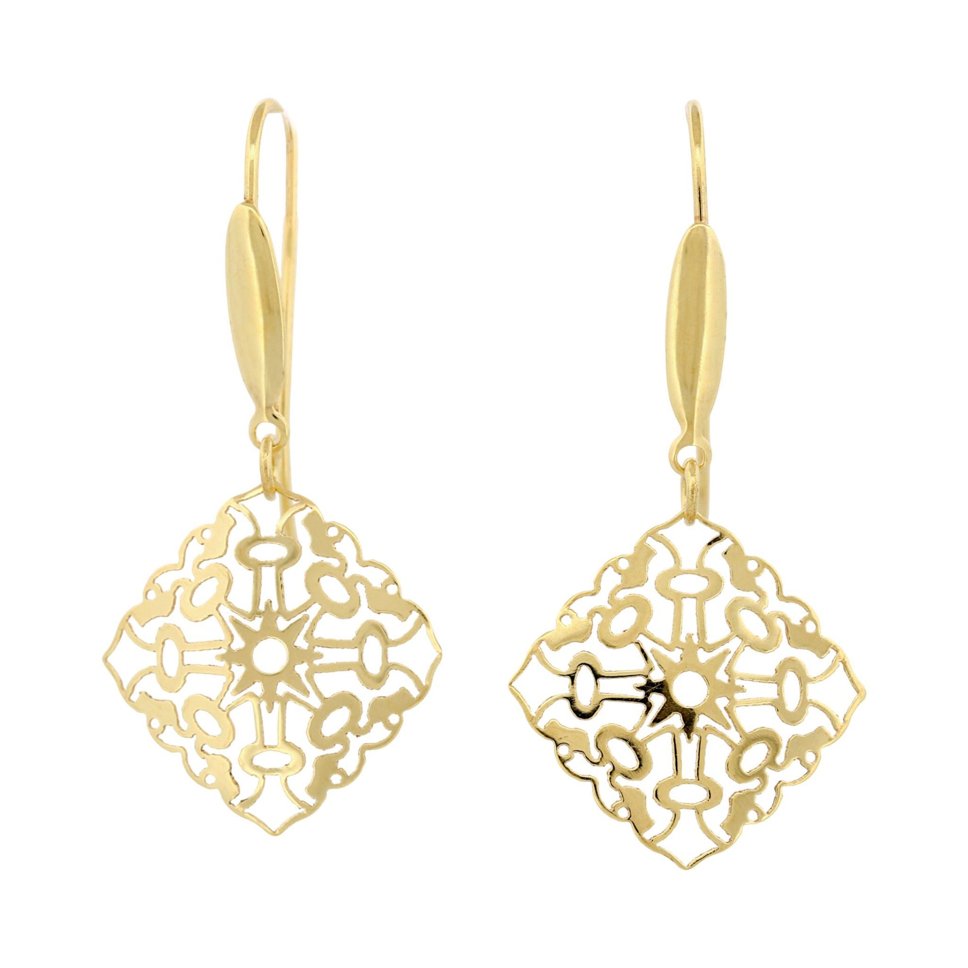 Italian 14K Yellow Gold Openwork Star Dangle Earrings 1 g Signed 1405 AR