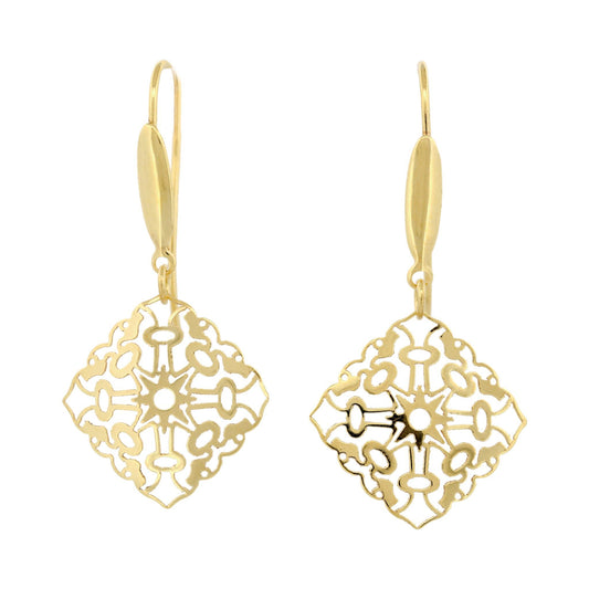 Italian 14K Yellow Gold Openwork Star Dangle Earrings 1 g Signed 1405 AR