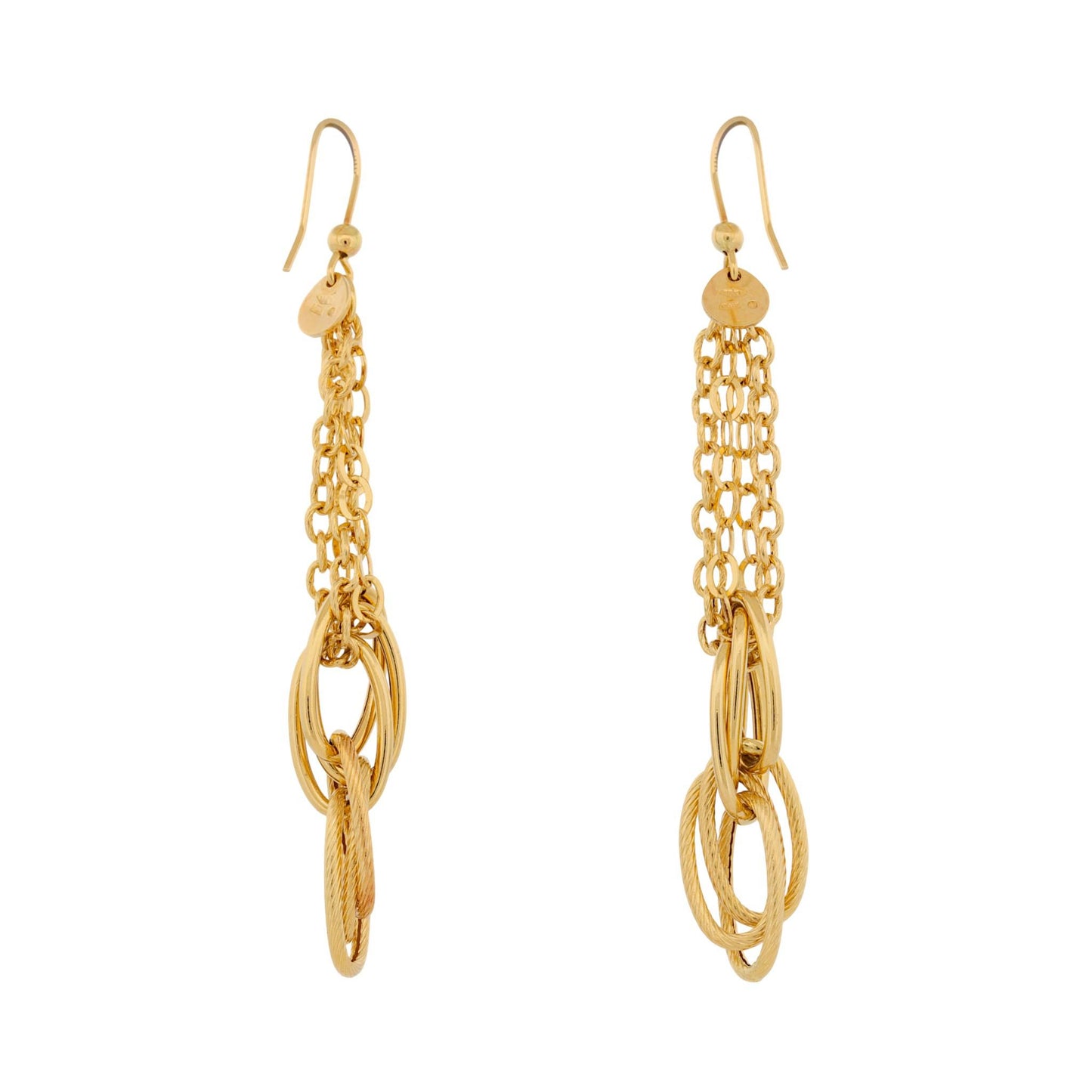 Italian 18K Yellow Gold Long Chain Drop Earrings Hook Style