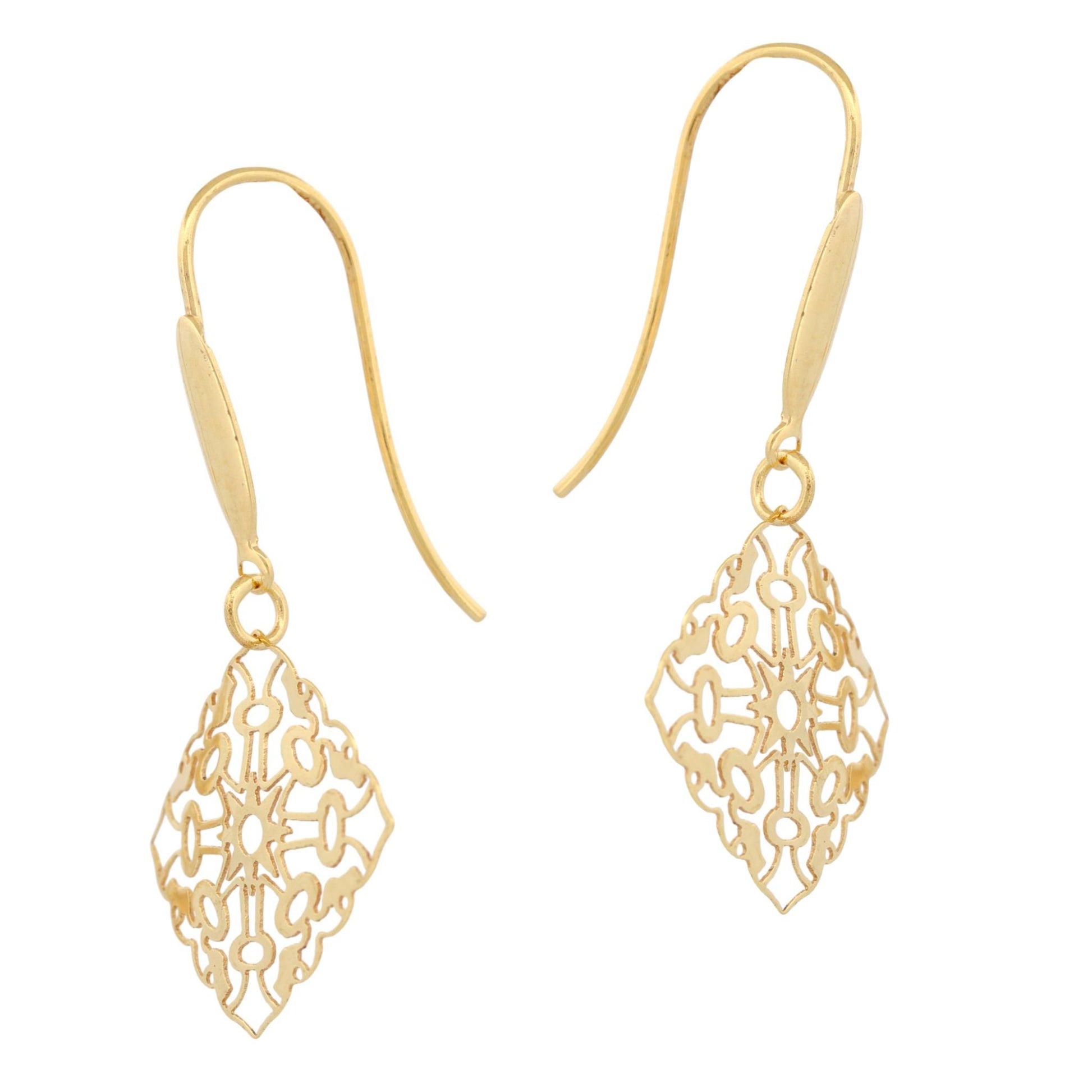 Italian 14K Yellow Gold Openwork Star Dangle Earrings 1 g Signed 1405 AR