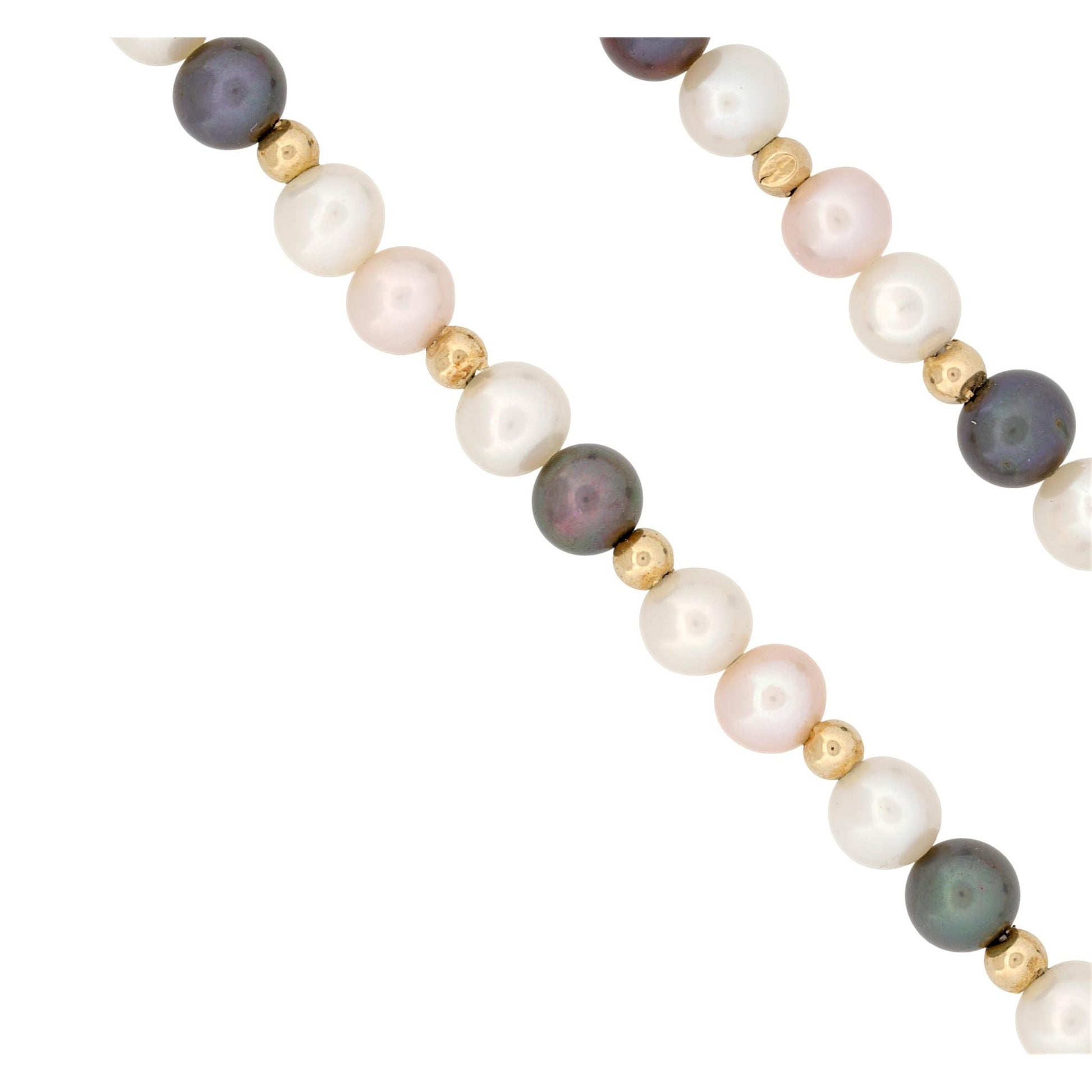 14K Yellow Gold Multicolor Pearl Necklace White Pink Black Pearls 16.5″