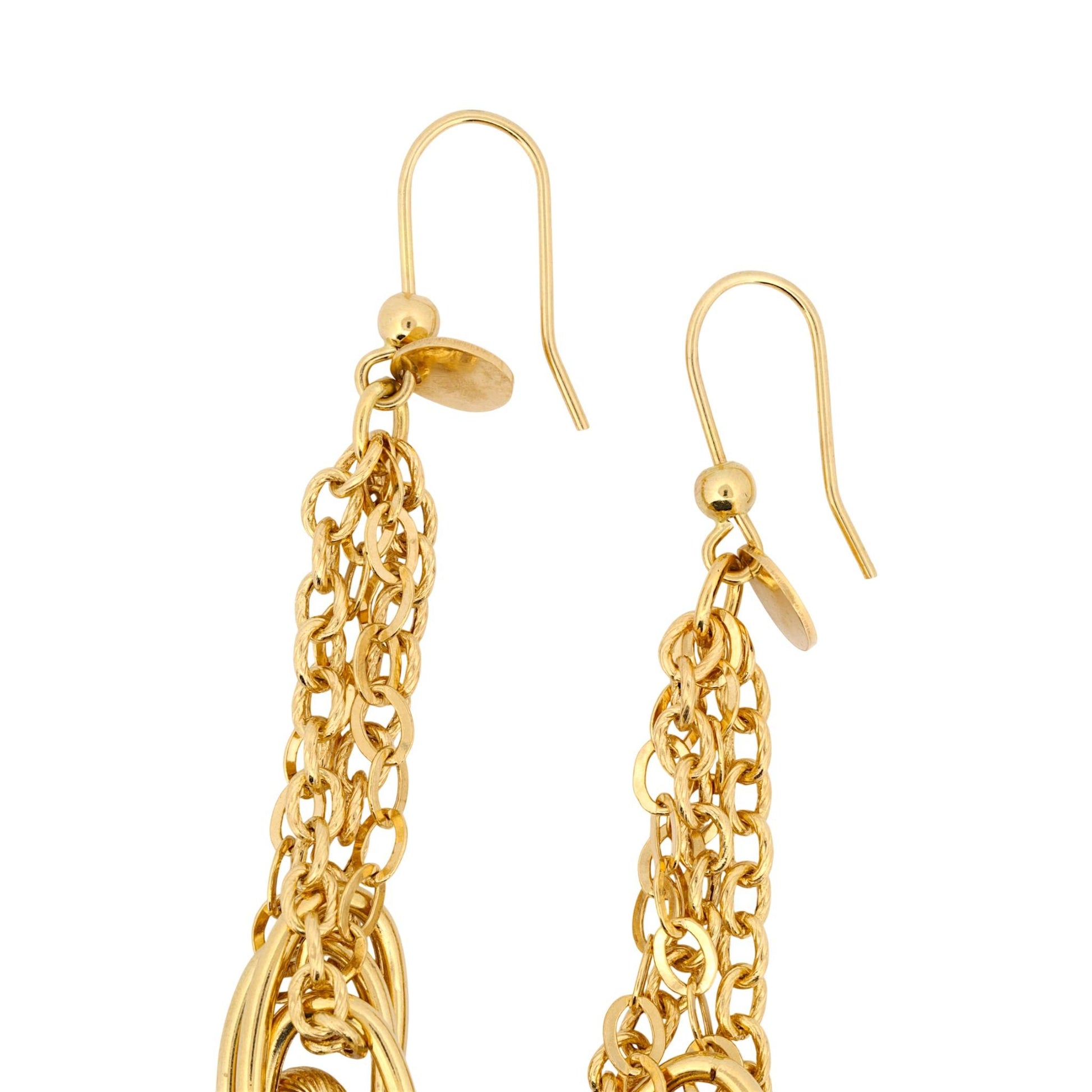 Italian 18K Yellow Gold Long Chain Drop Earrings Hook Style