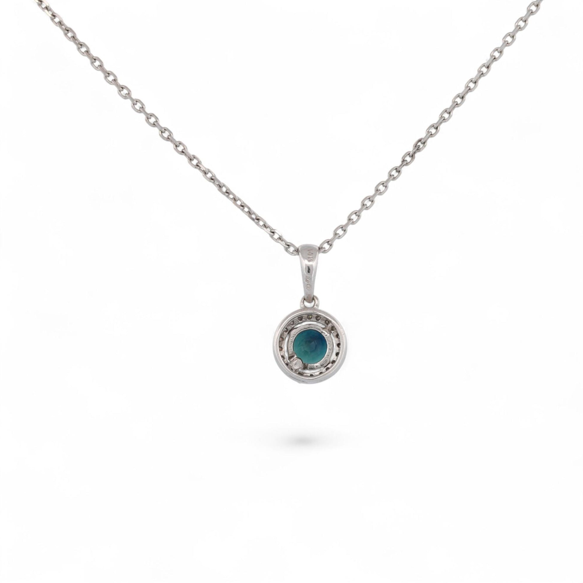 14K White Gold Natural Sapphire & Diamond Halo Minimalist Pendant Necklace