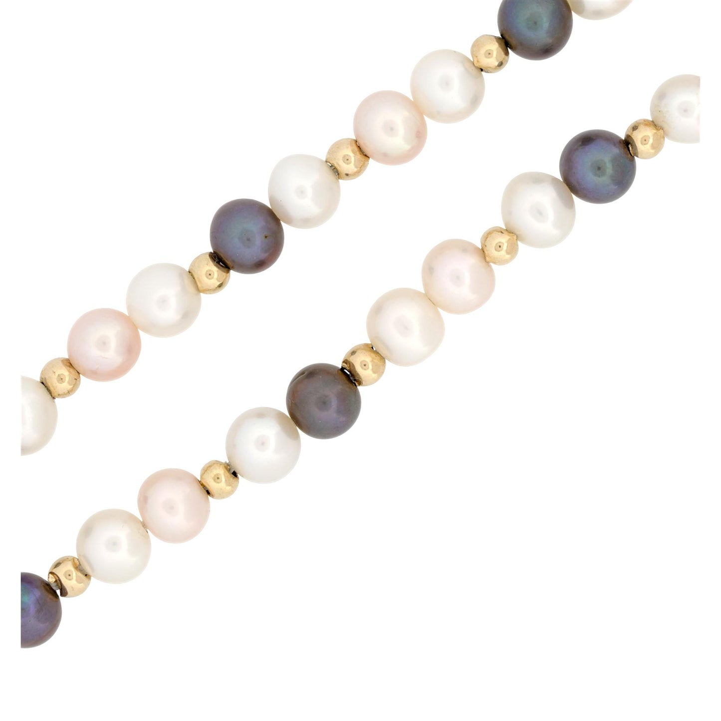 14K Yellow Gold Multicolor Pearl Necklace White Pink Black Pearls 16.5″