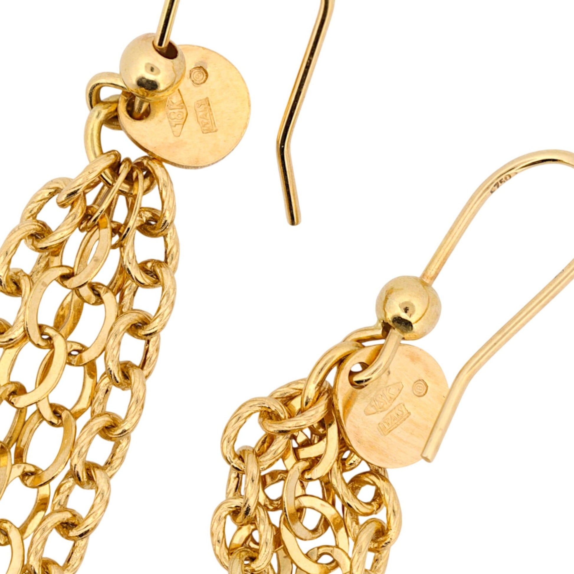 Italian 18K Yellow Gold Long Chain Drop Earrings Hook Style