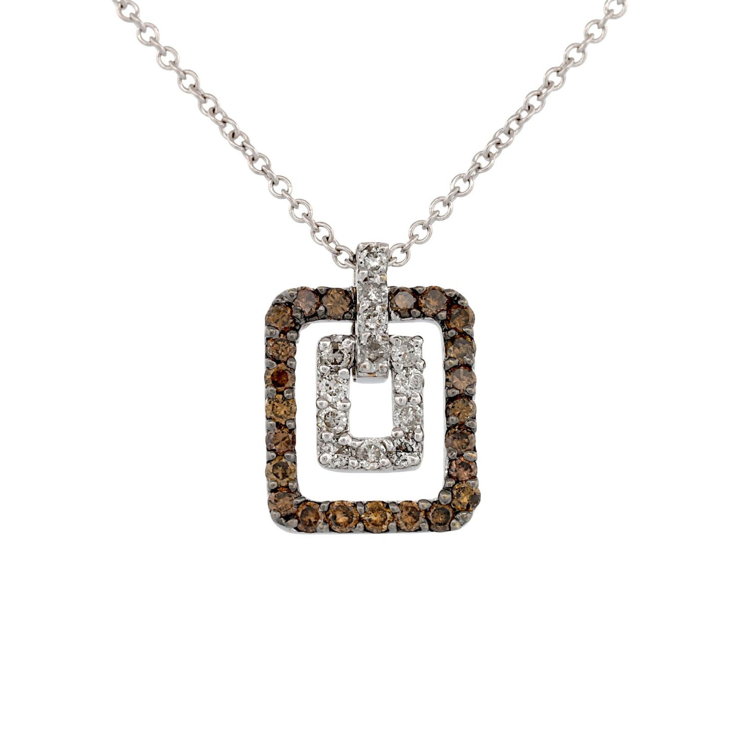 18K White Gold Brown & White Diamond Geometric Doorknocker Pendant Necklace 16″