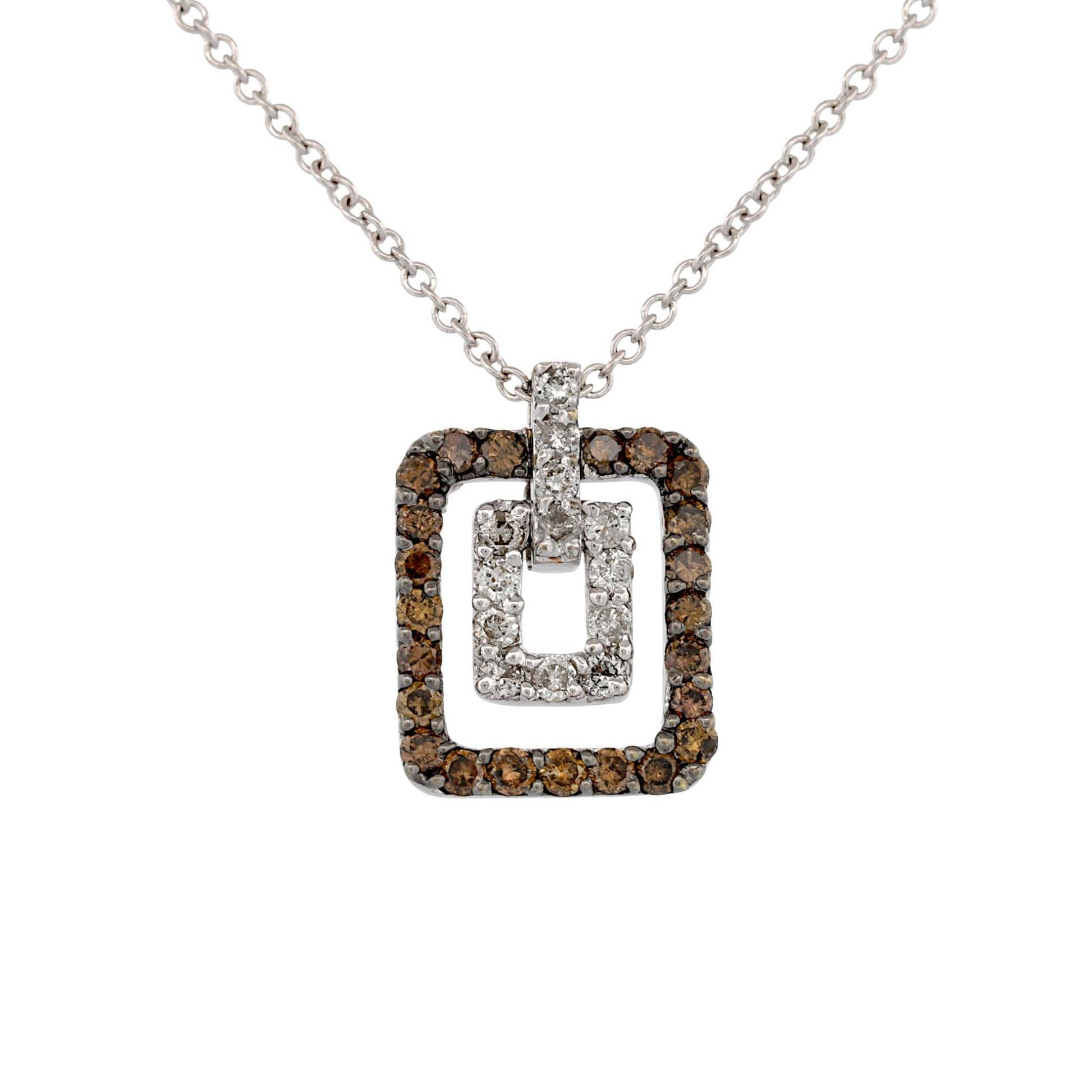 18K White Gold Brown & White Diamond Geometric Doorknocker Pendant Necklace 16″