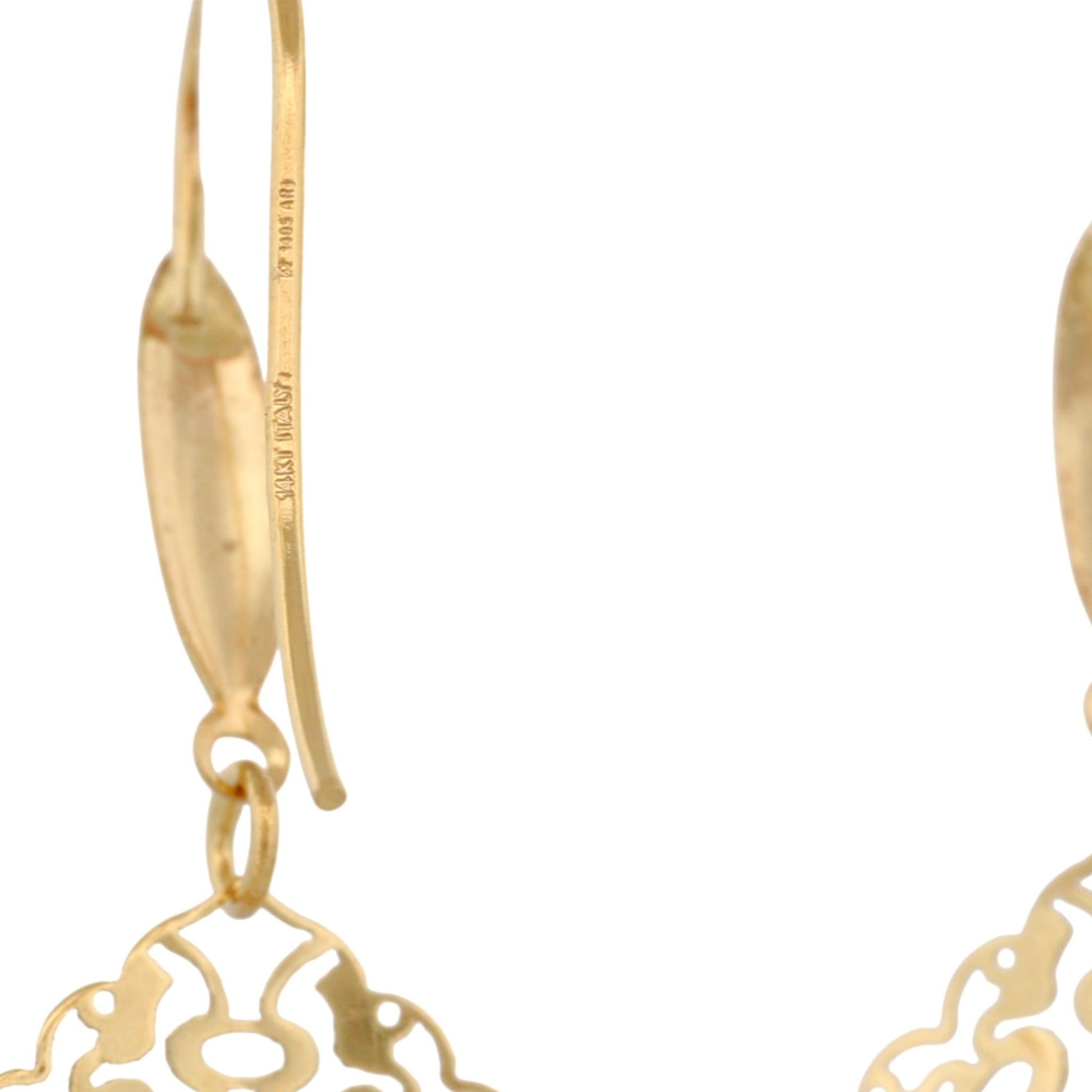 Italian 14K Yellow Gold Openwork Star Dangle Earrings 1 g Signed 1405 AR