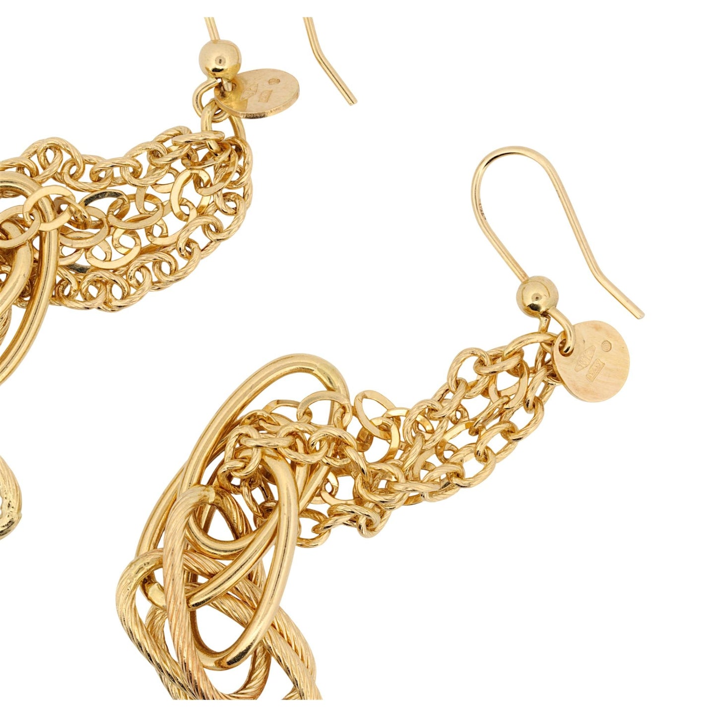 Italian 18K Yellow Gold Long Chain Drop Earrings Hook Style