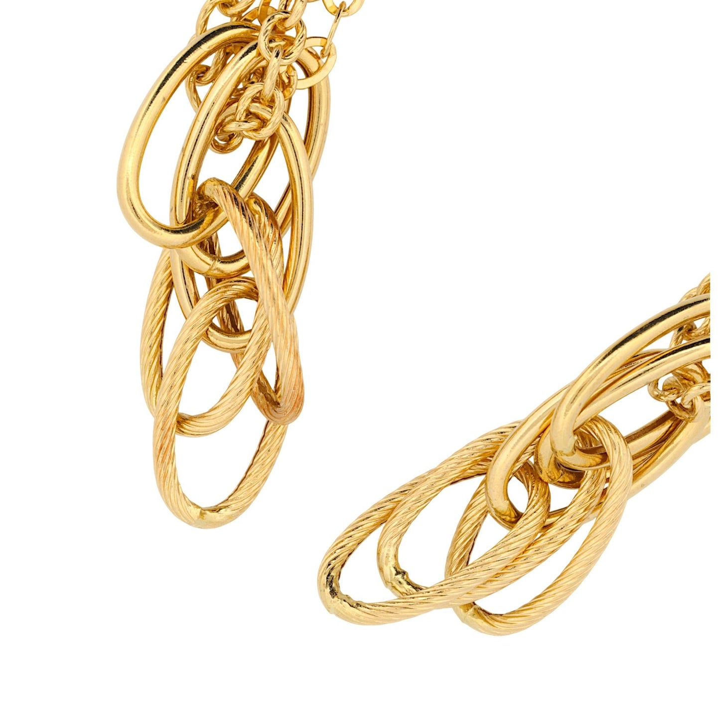 Italian 18K Yellow Gold Long Chain Drop Earrings Hook Style