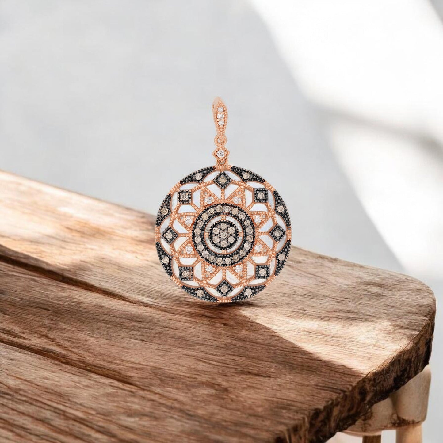 14K Rose Gold Brown & White Diamond Circle Pendant 0.55 ctw ASH 24.6mm