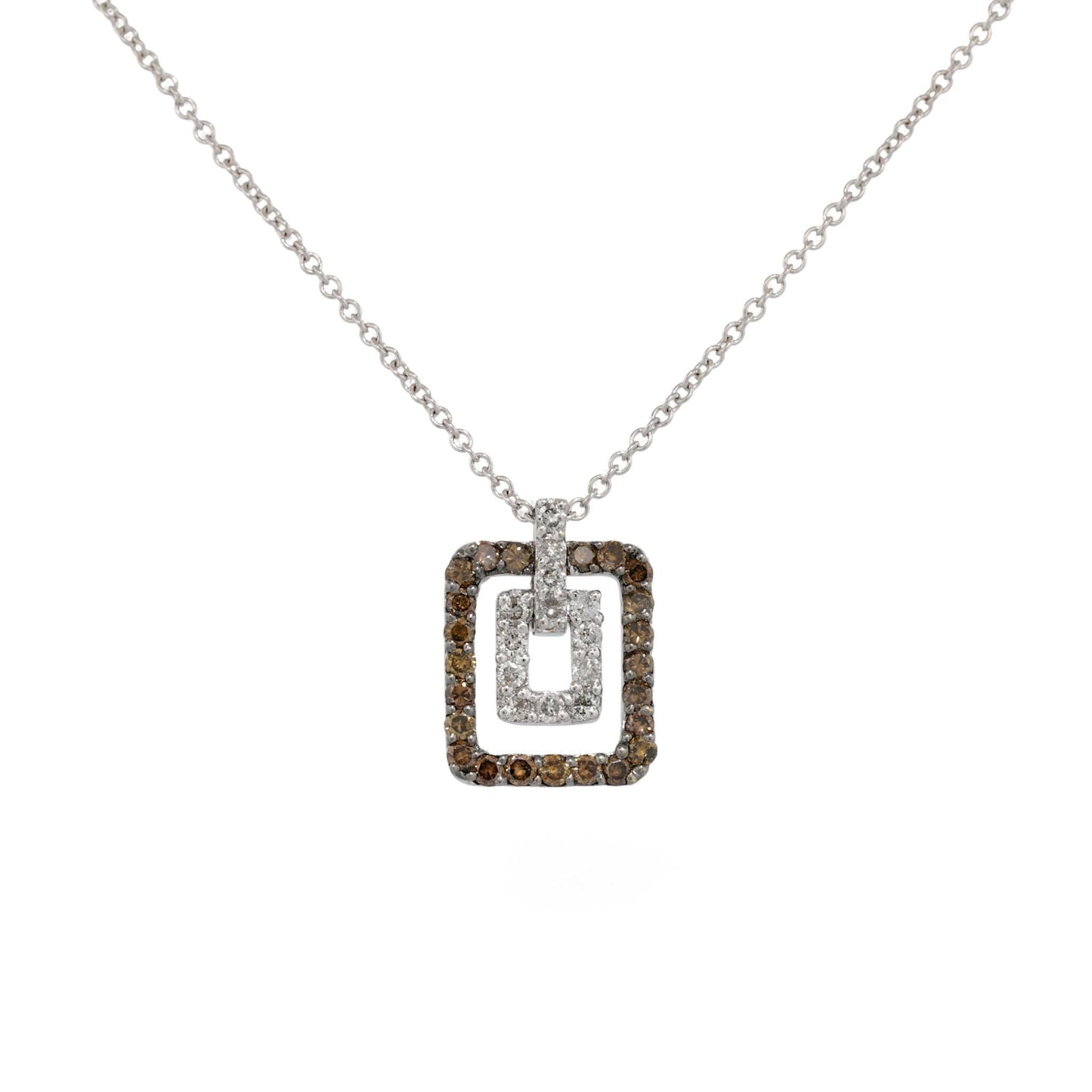 18K White Gold Brown & White Diamond Geometric Doorknocker Pendant Necklace 16″