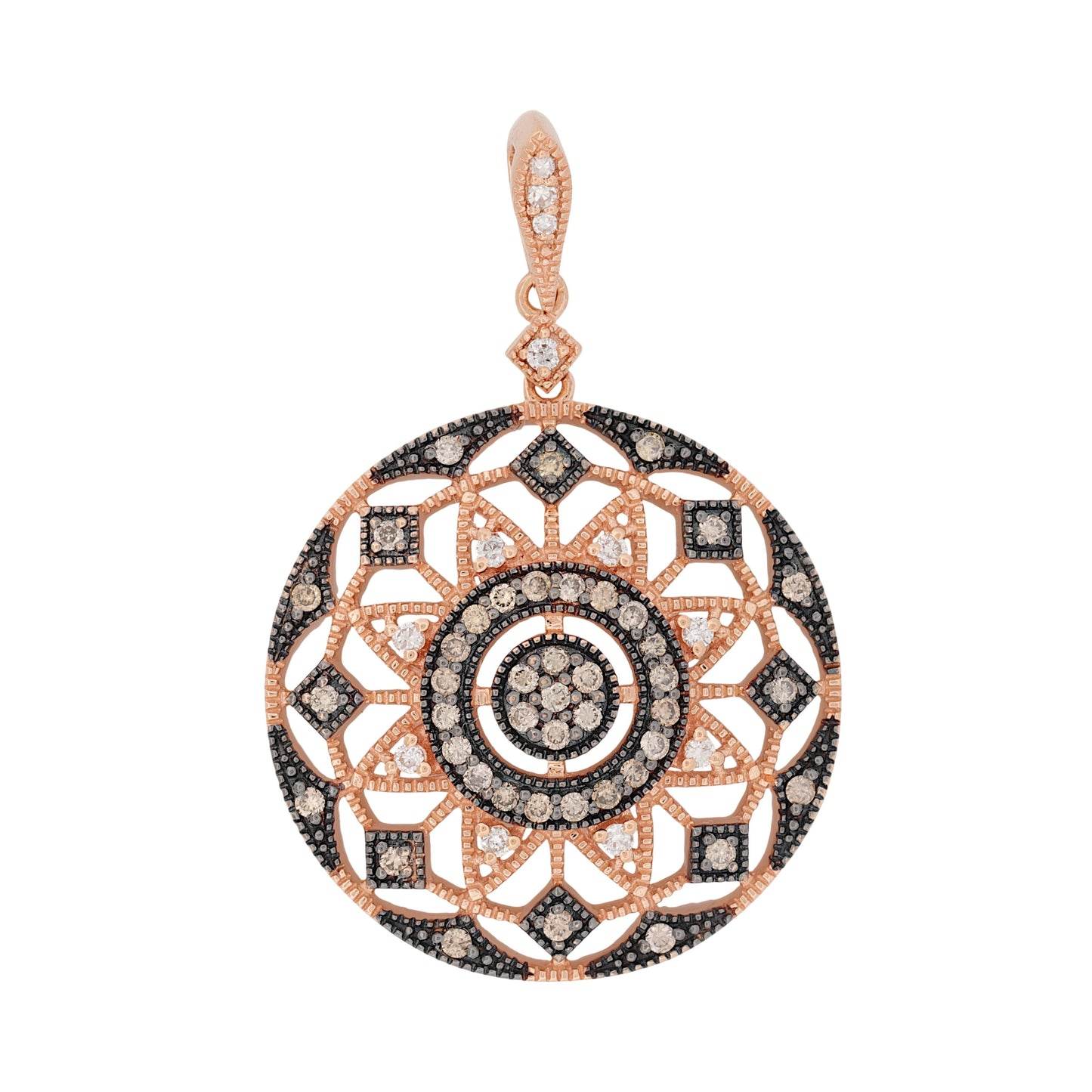 14K Rose Gold Brown & White Diamond Circle Pendant 0.55 ctw ASH 24.6mm
