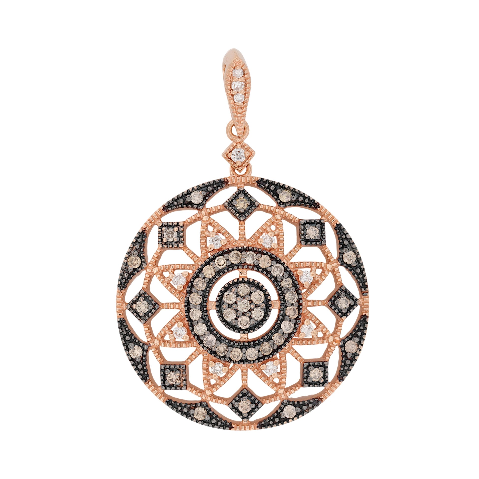 14K Rose Gold Brown & White Diamond Circle Pendant 0.55 ctw ASH 24.6mm