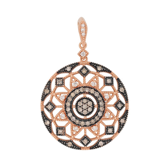 14K Rose Gold Brown & White Diamond Circle Pendant 0.55 ctw ASH 24.6mm