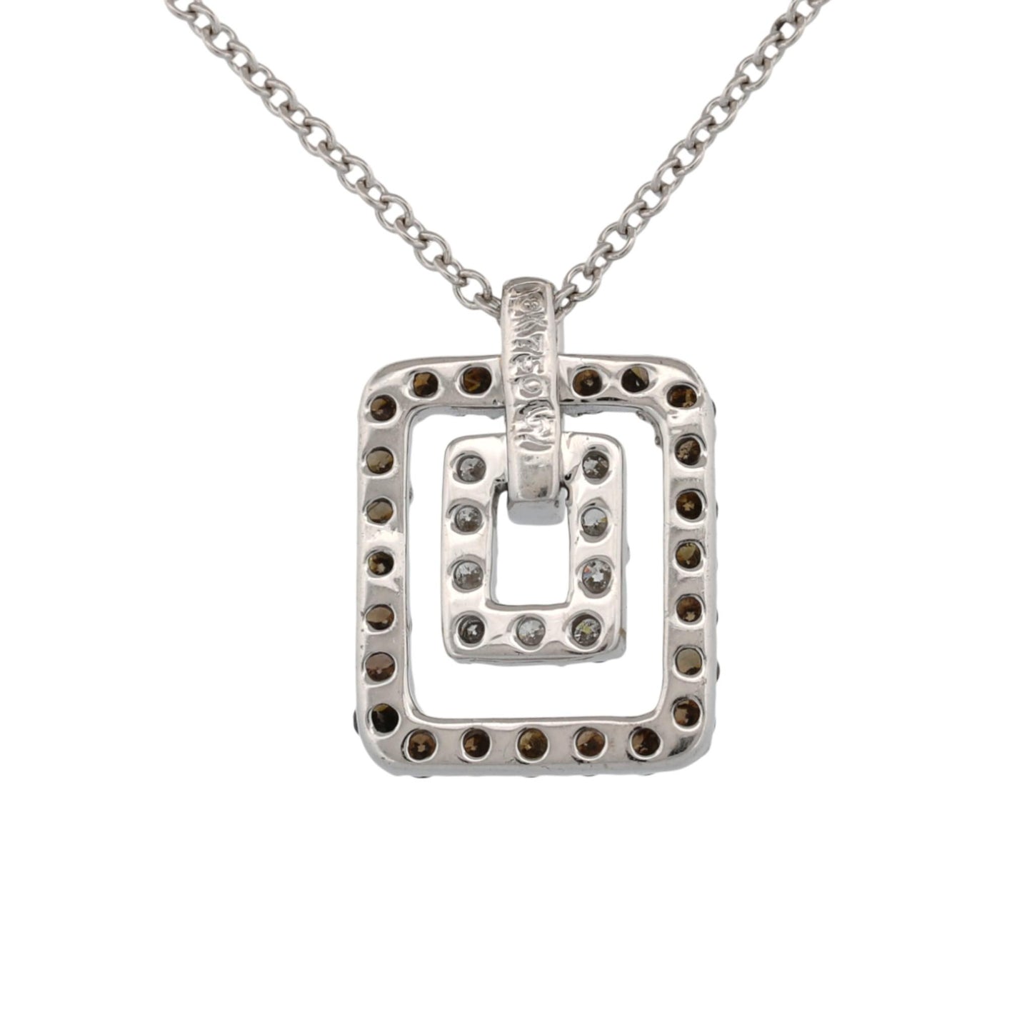 18K White Gold Brown & White Diamond Geometric Doorknocker Pendant Necklace 16″