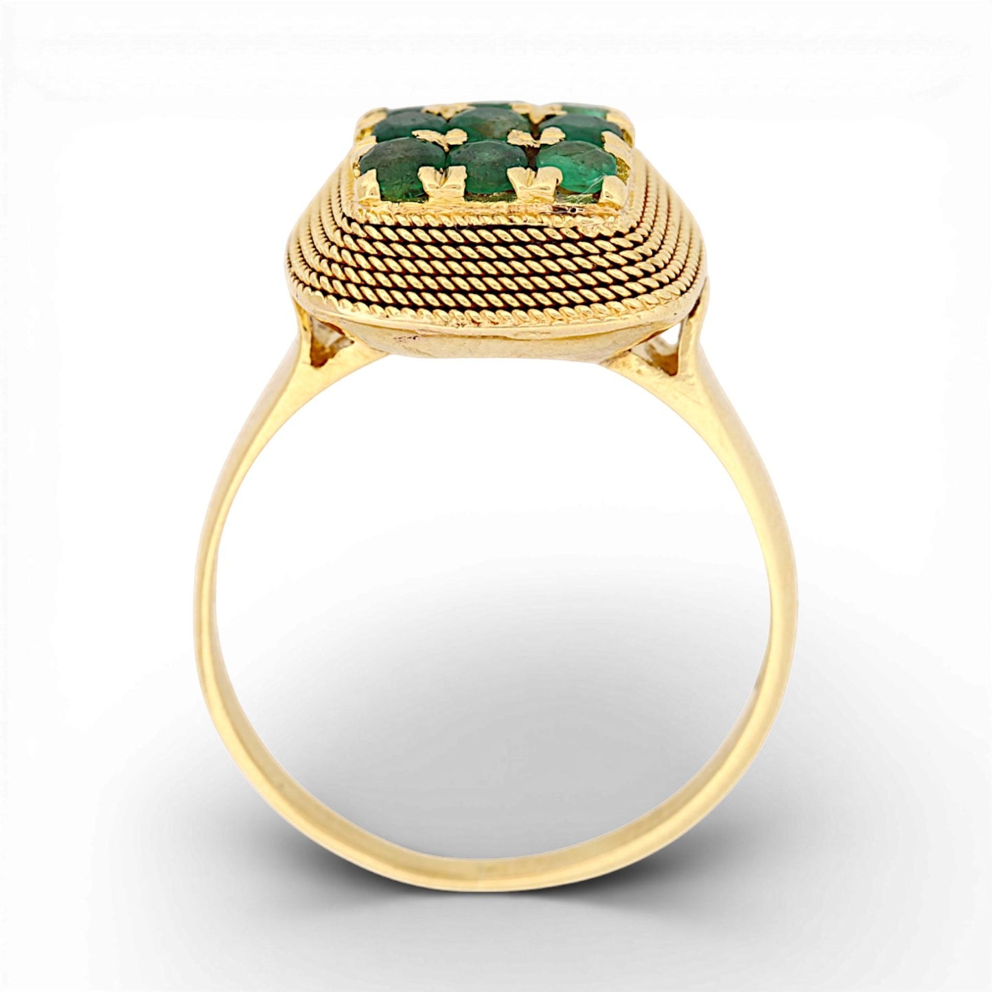 Vintage 18k Yellow Gold Emerald Rope-Textured Retro Statement Ring