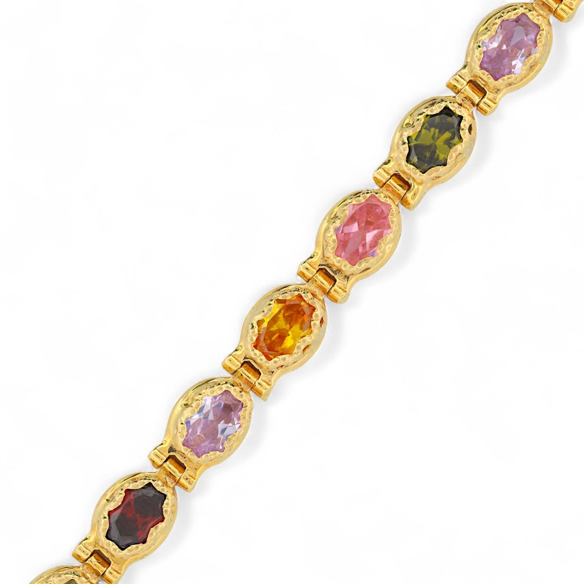 Vintage Italian 18K Yellow Gold Multi-Gemstone Link Bracelet Signed 7.5 in