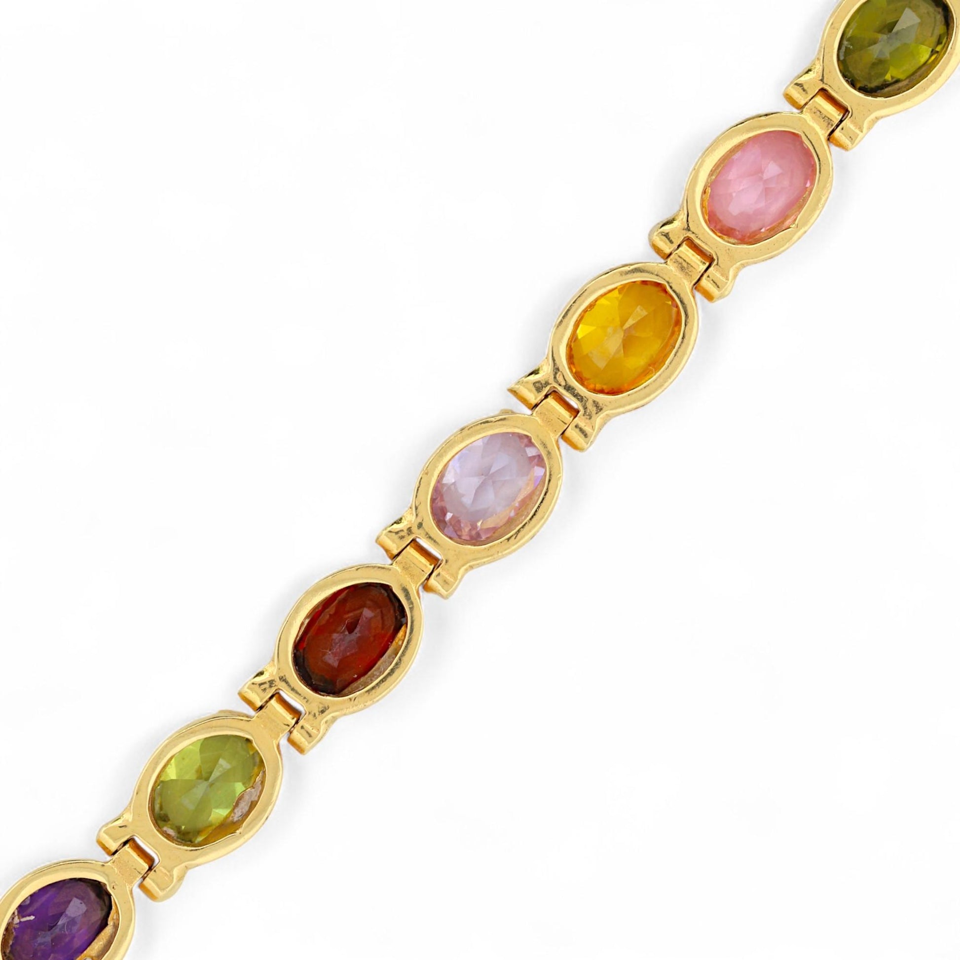 Vintage Italian 18K Yellow Gold Multi-Gemstone Link Bracelet Signed 7.5 in
