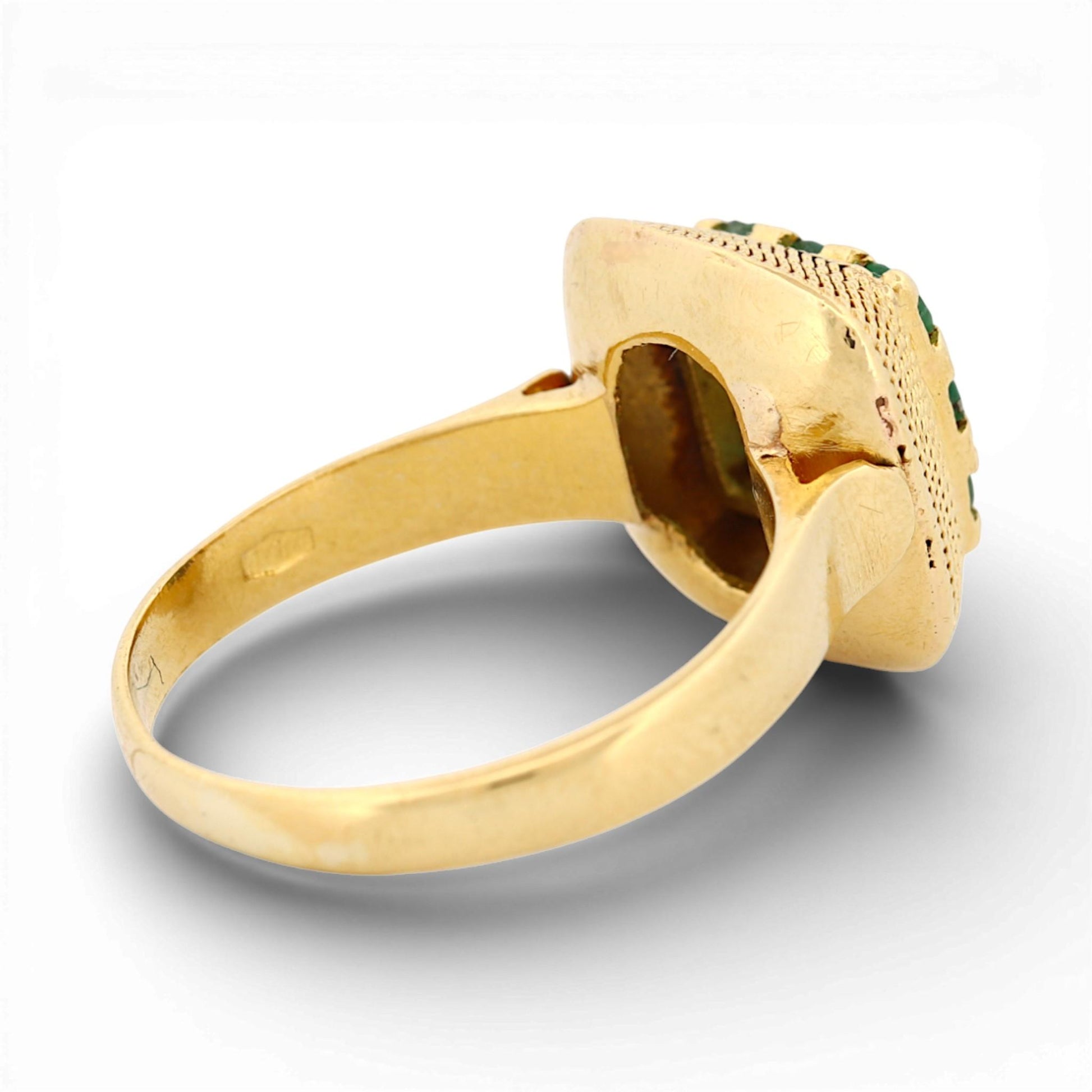 Vintage 18k Yellow Gold Emerald Rope-Textured Retro Statement Ring