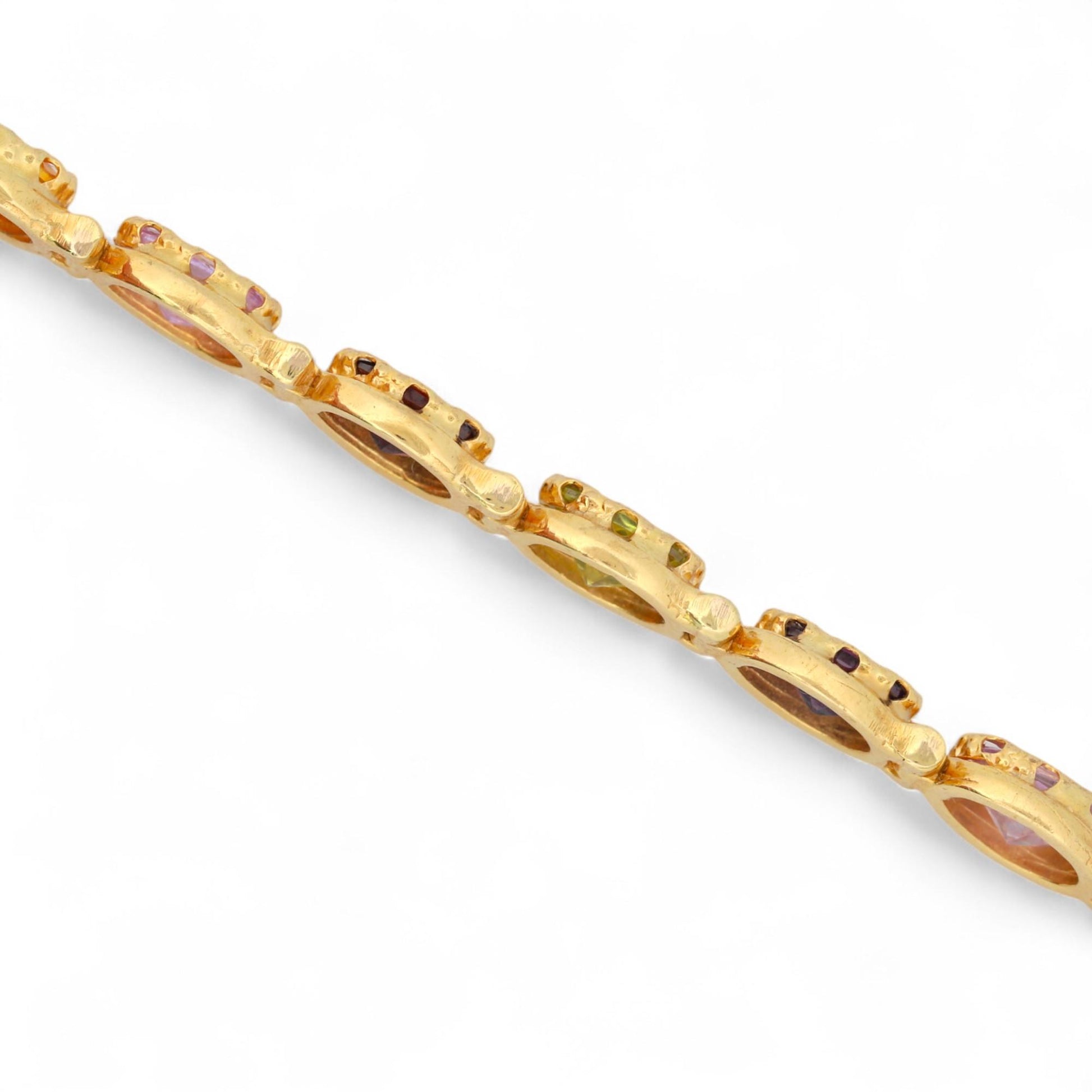 Vintage Italian 18K Yellow Gold Multi-Gemstone Link Bracelet Signed 7.5 in