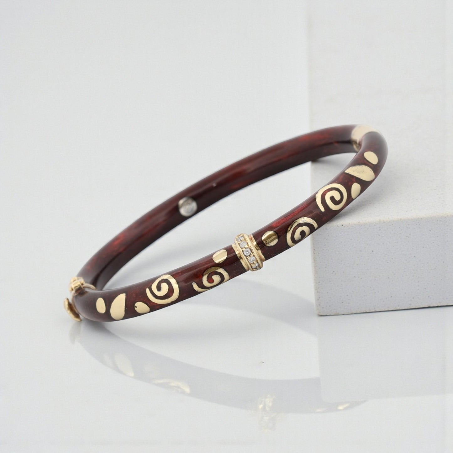 La Nouvelle Bague Enamel Bangle Bracelet Sterling Silver & 18K Gold Diamond