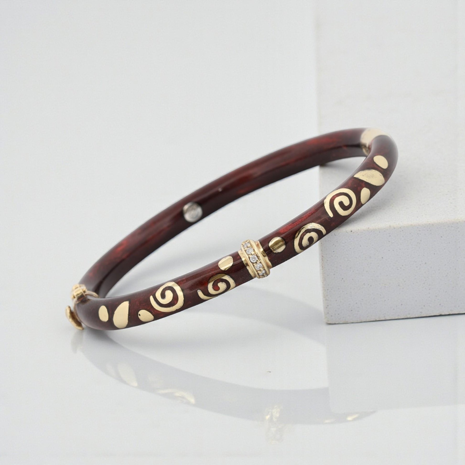 La Nouvelle Bague Enamel Bangle Bracelet Sterling Silver & 18K Gold Diamond