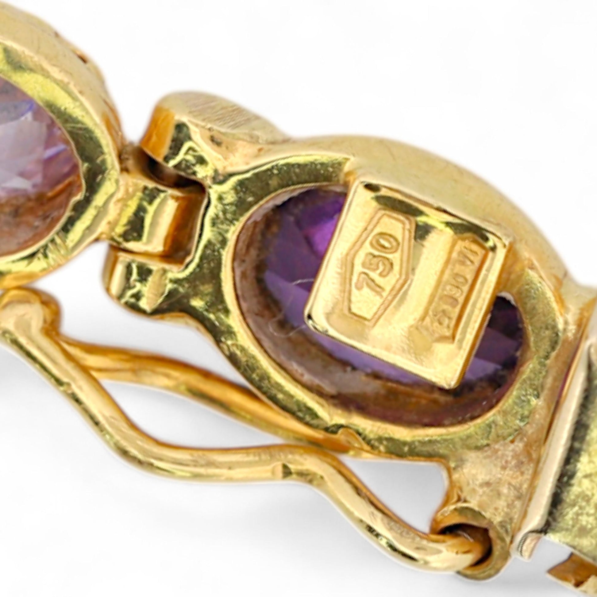Vintage Italian 18K Yellow Gold Multi-Gemstone Link Bracelet Signed 7.5 in