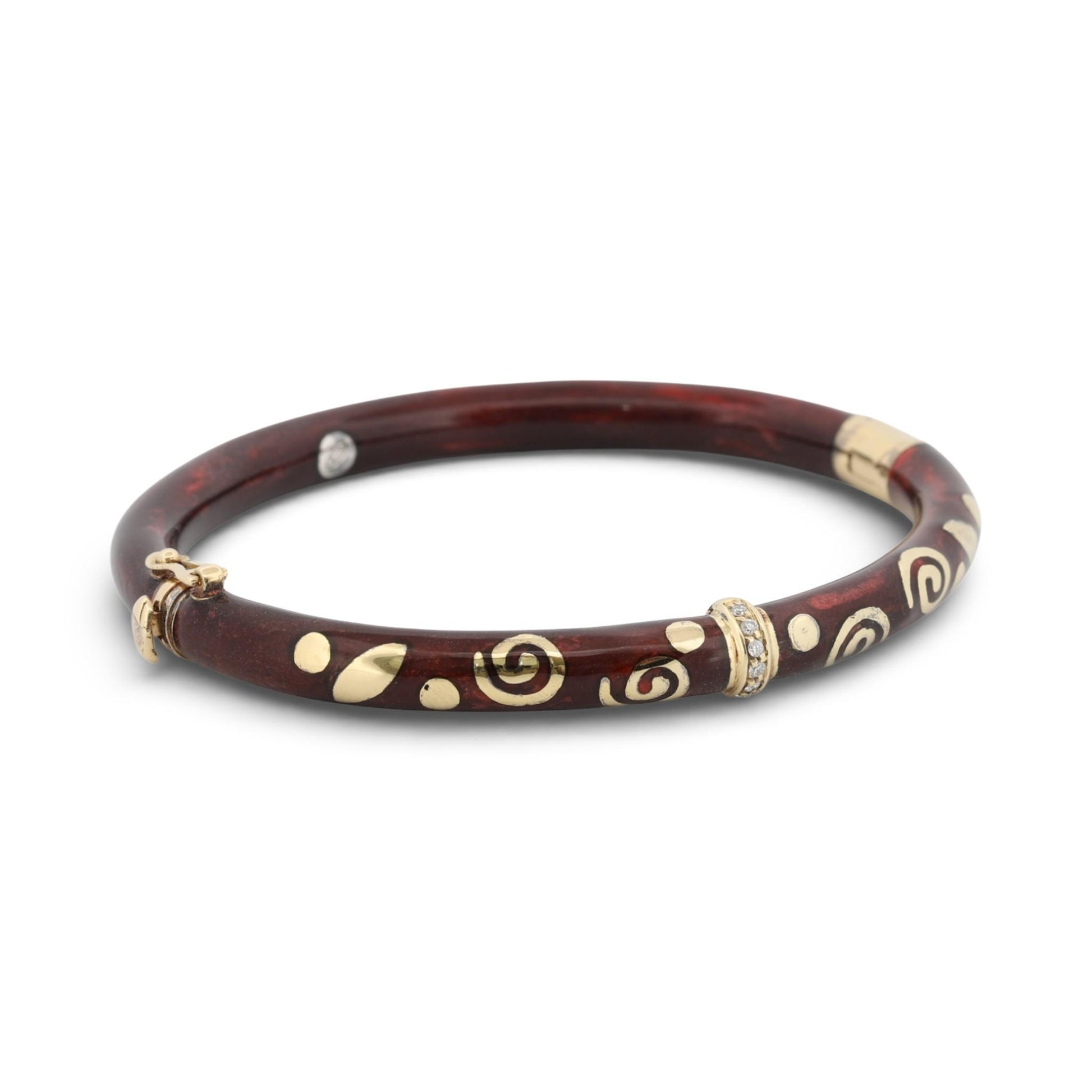 La Nouvelle Bague Enamel Bangle Bracelet Sterling Silver & 18K Gold Diamond