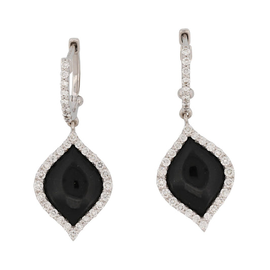 Robert Coin 18K White Gold Black Jade Diamond Drop Earrings Italy