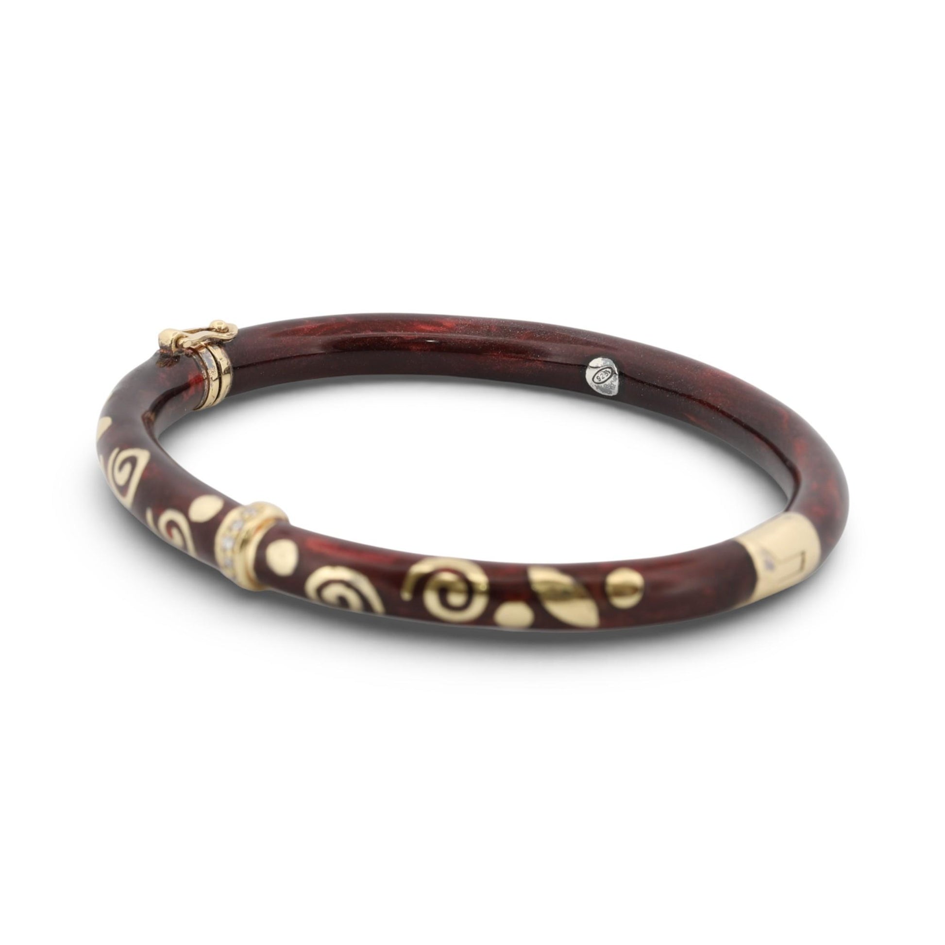 La Nouvelle Bague Enamel Bangle Bracelet Sterling Silver & 18K Gold Diamond