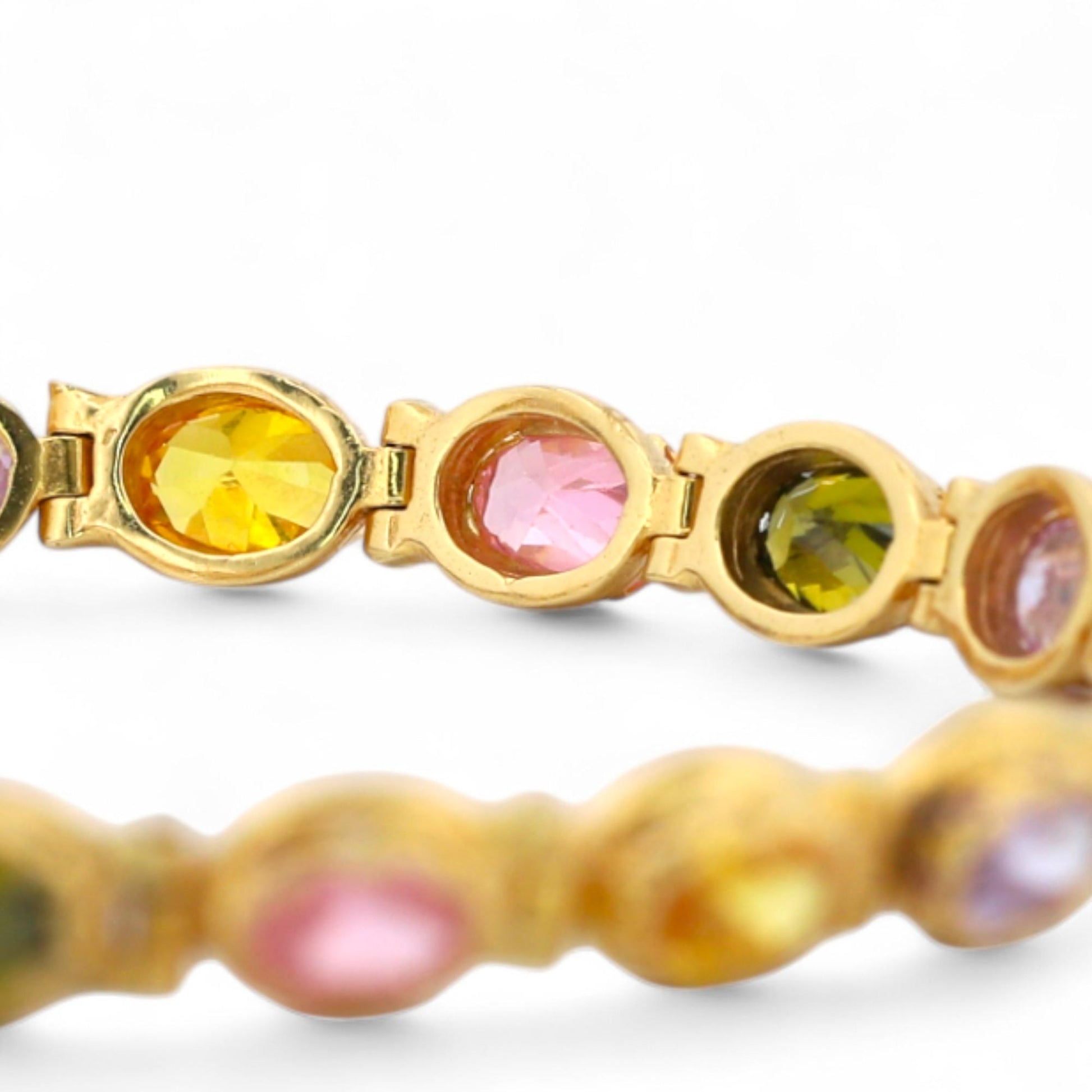 Vintage Italian 18K Yellow Gold Multi-Gemstone Link Bracelet Signed 7.5 in