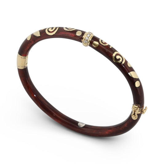 La Nouvelle Bague Enamel Bangle Bracelet Sterling Silver & 18K Gold Diamond