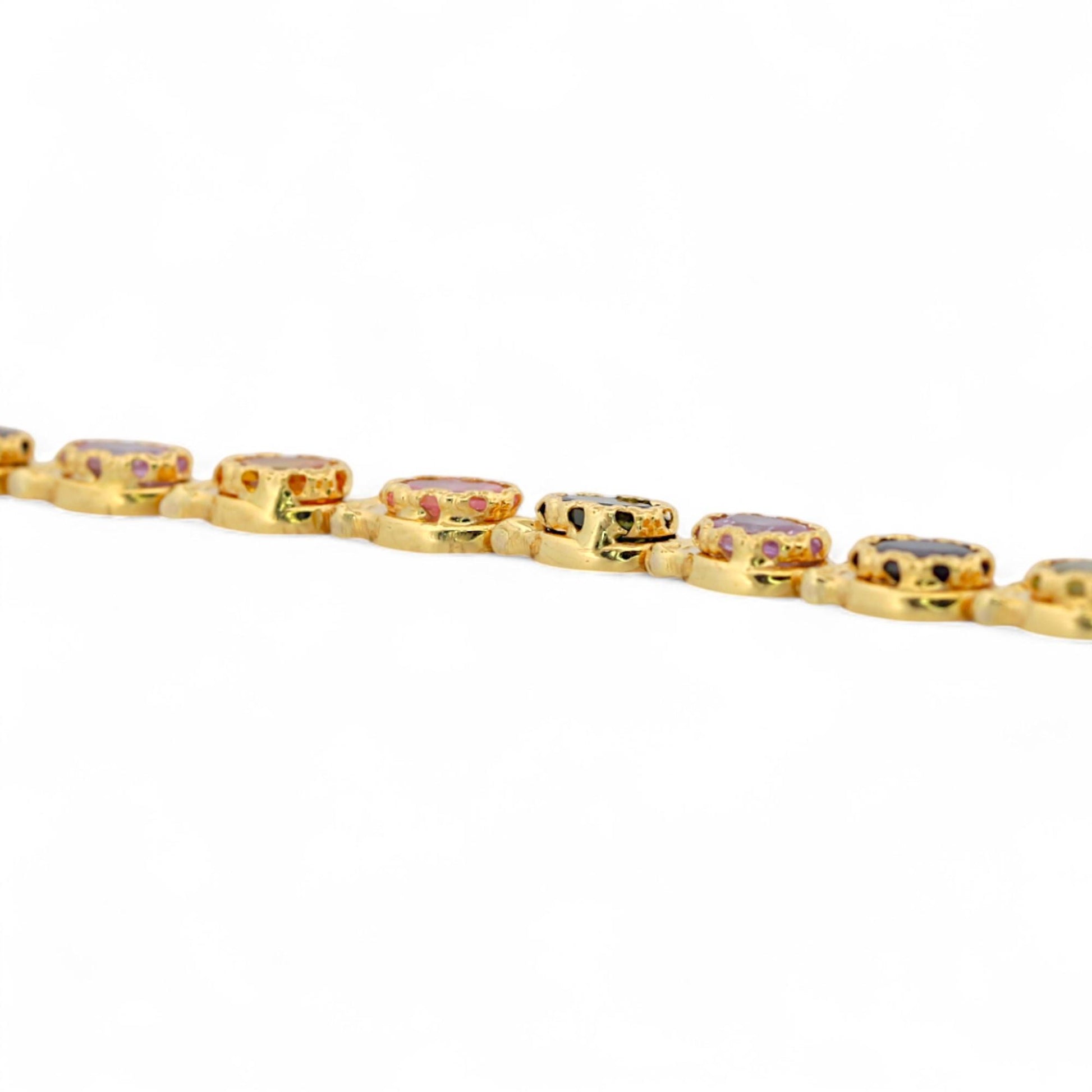 Vintage Italian 18K Yellow Gold Multi-Gemstone Link Bracelet Signed 7.5 in