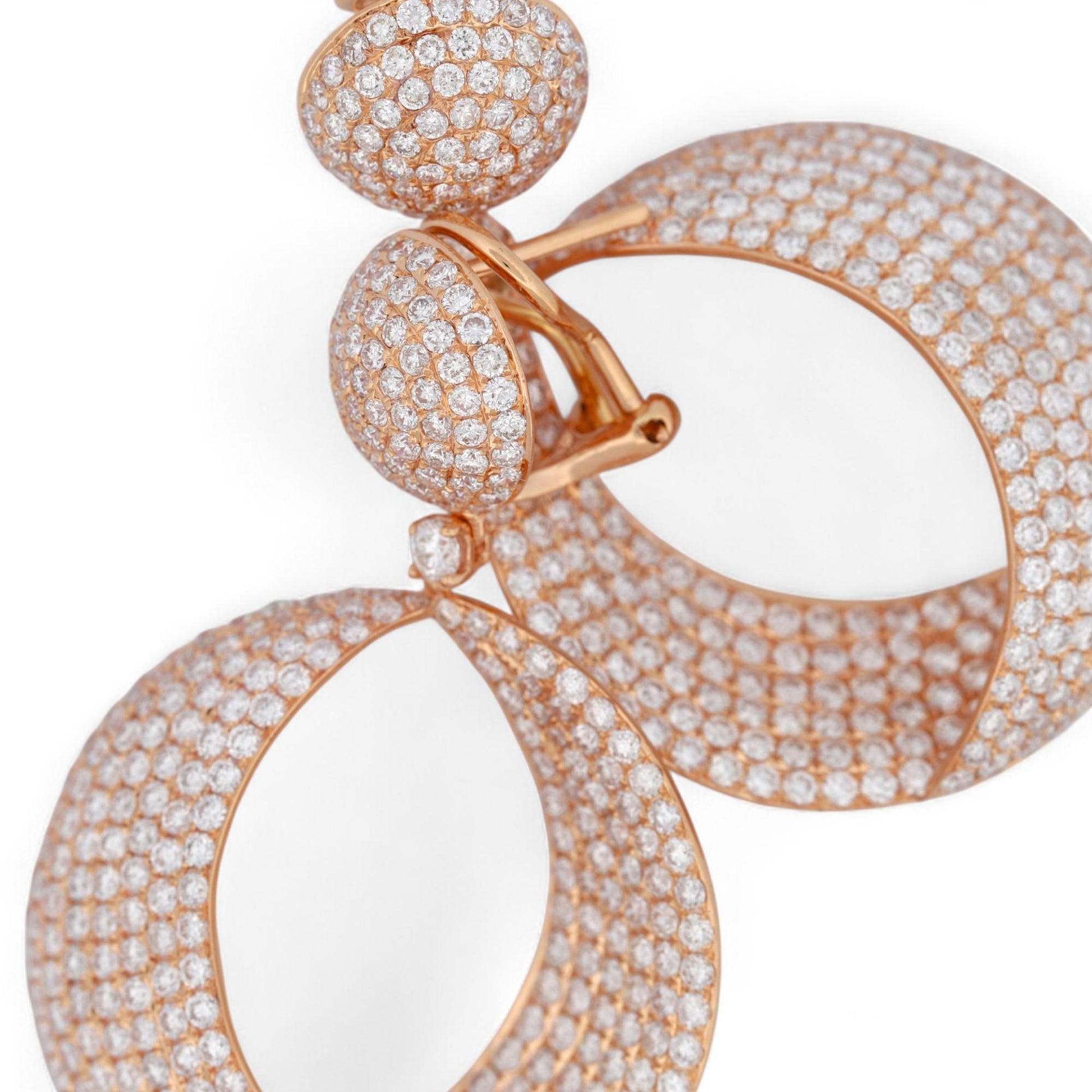 18K Rose Gold Diamond Pave Drop Earrings 6.50ct Statement Omega Backs