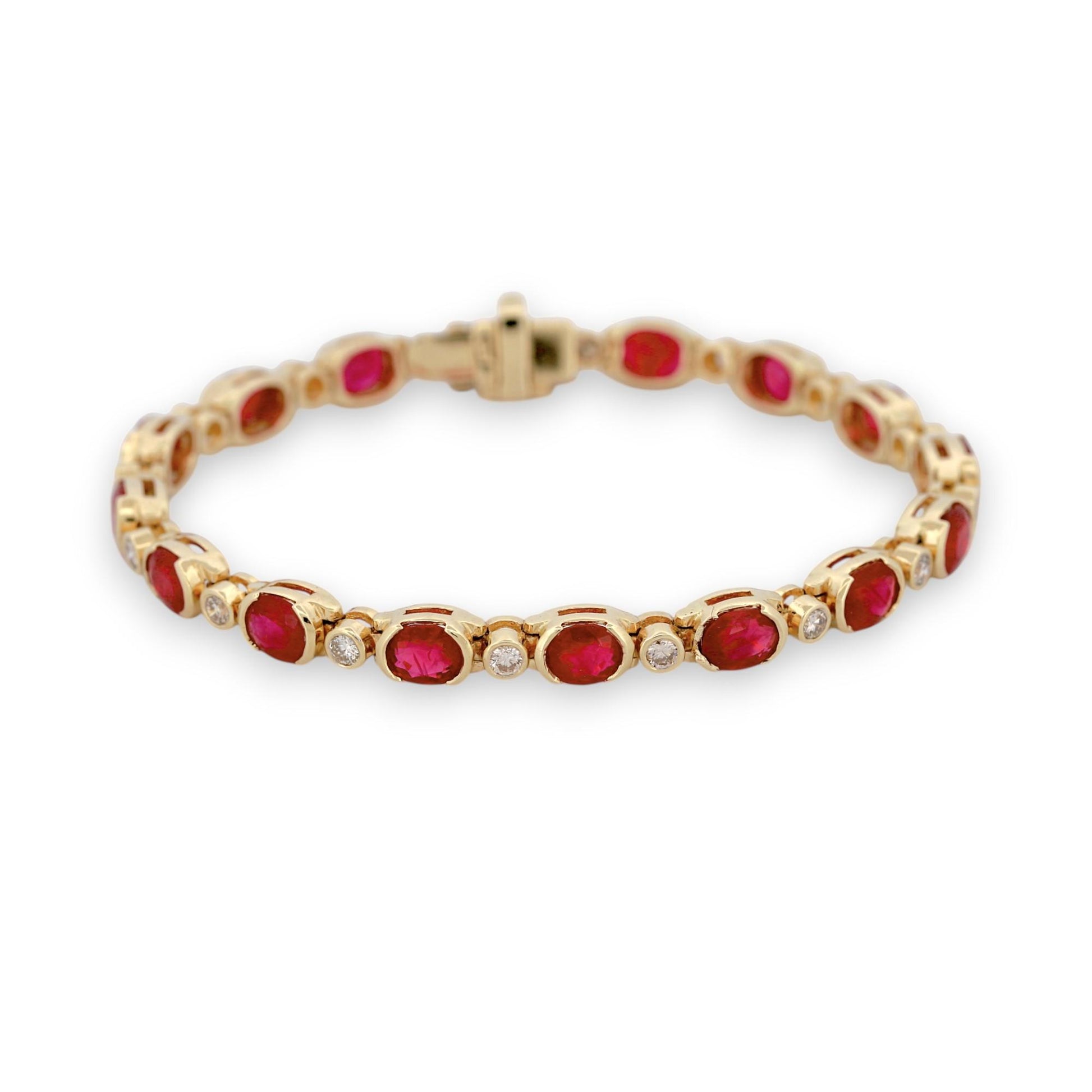 Vintage 14K Yellow Gold Natural Ruby & Diamond Inline Bracelet 8.80ct
