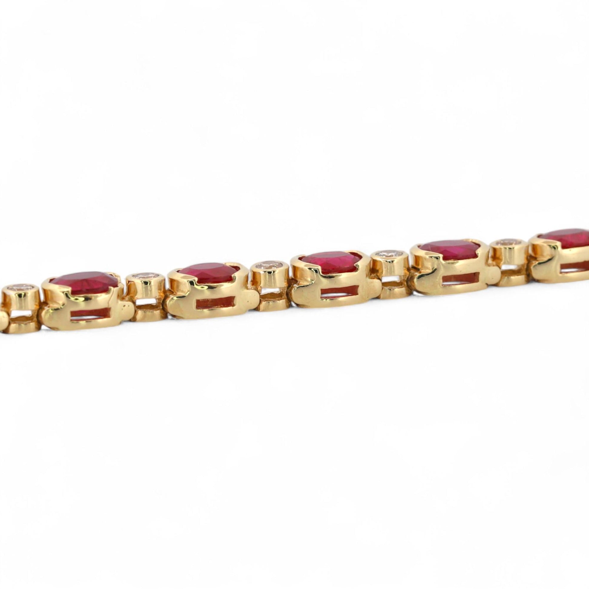 Vintage 14K Yellow Gold Natural Ruby & Diamond Inline Bracelet 8.80ct