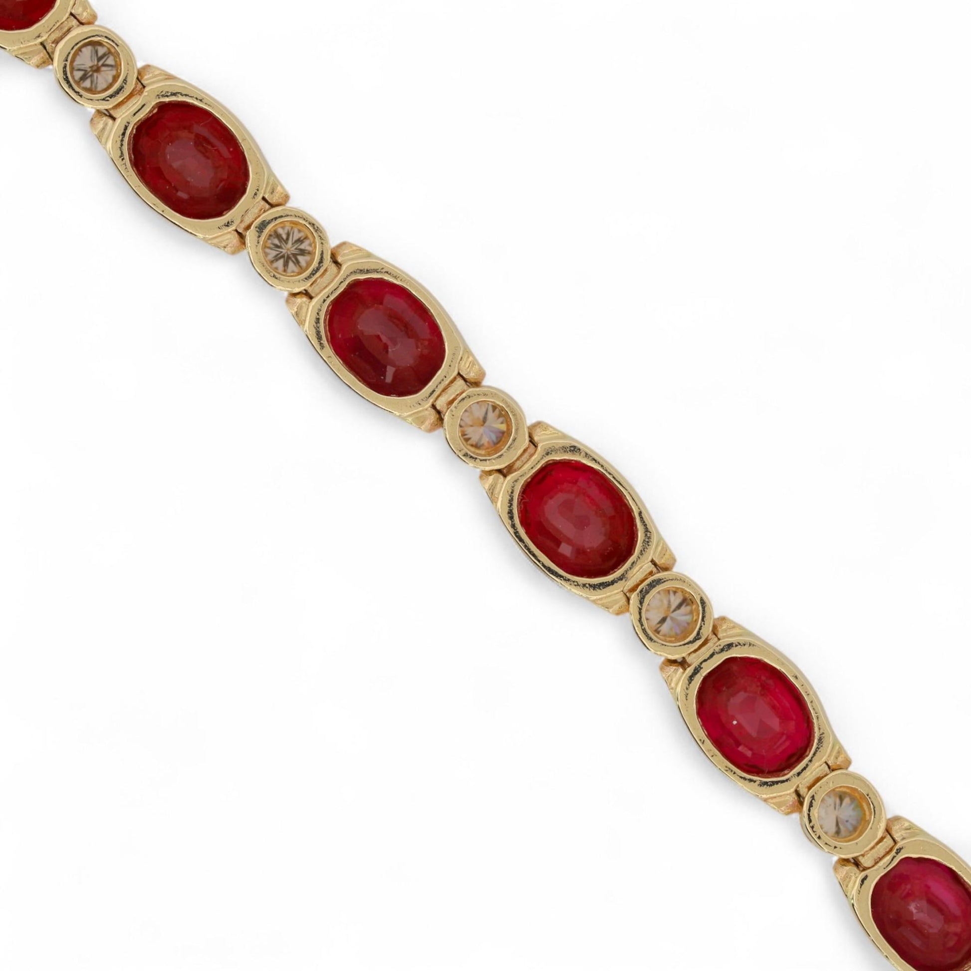 Vintage 14K Yellow Gold Natural Ruby & Diamond Inline Bracelet 8.80ct