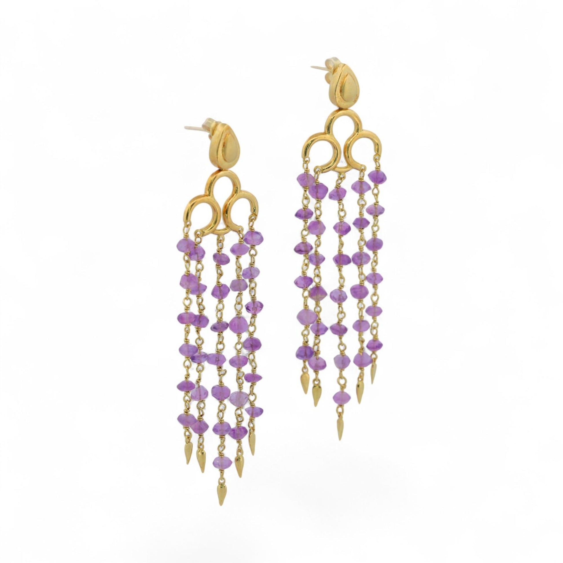 Vintage 18K Yellow Gold Amethyst Faceted Bead Chandelier Earrings