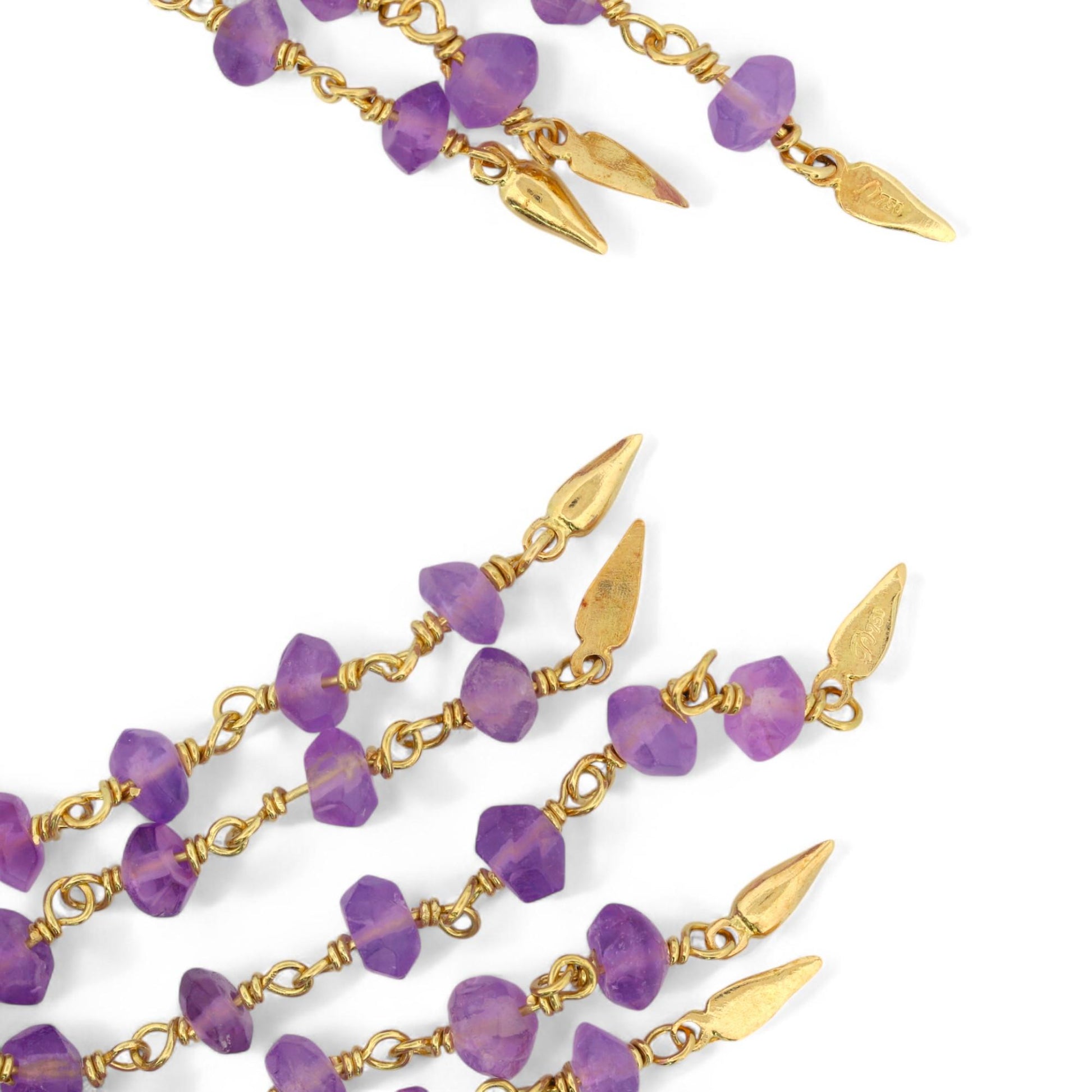 Vintage 18K Yellow Gold Amethyst Faceted Bead Chandelier Earrings