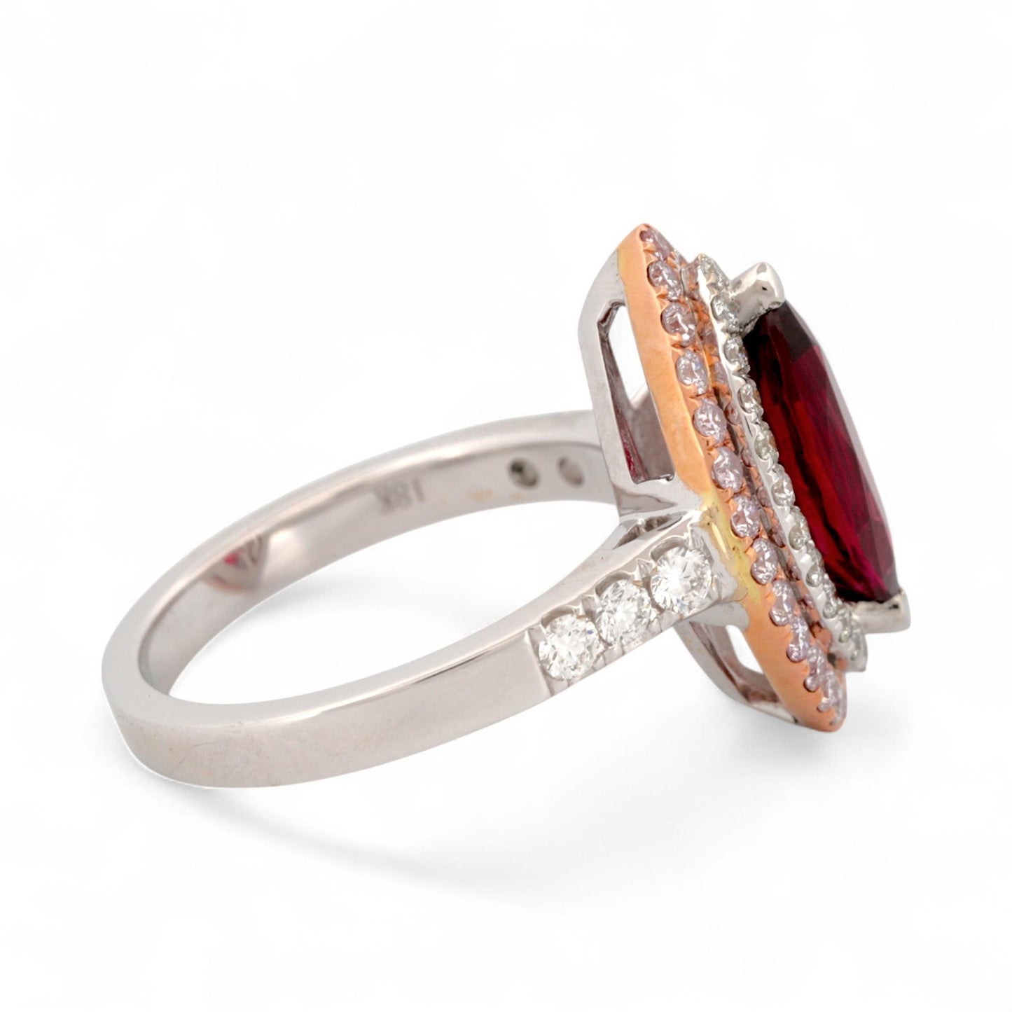 GIA-Certified Marquise Ruby & Diamond Double-Halo Ring in 18K White & Rose Gold