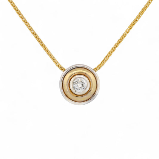 Italian Two-Tone 14K Gold Bezel Diamond Pendant Necklace 16 in